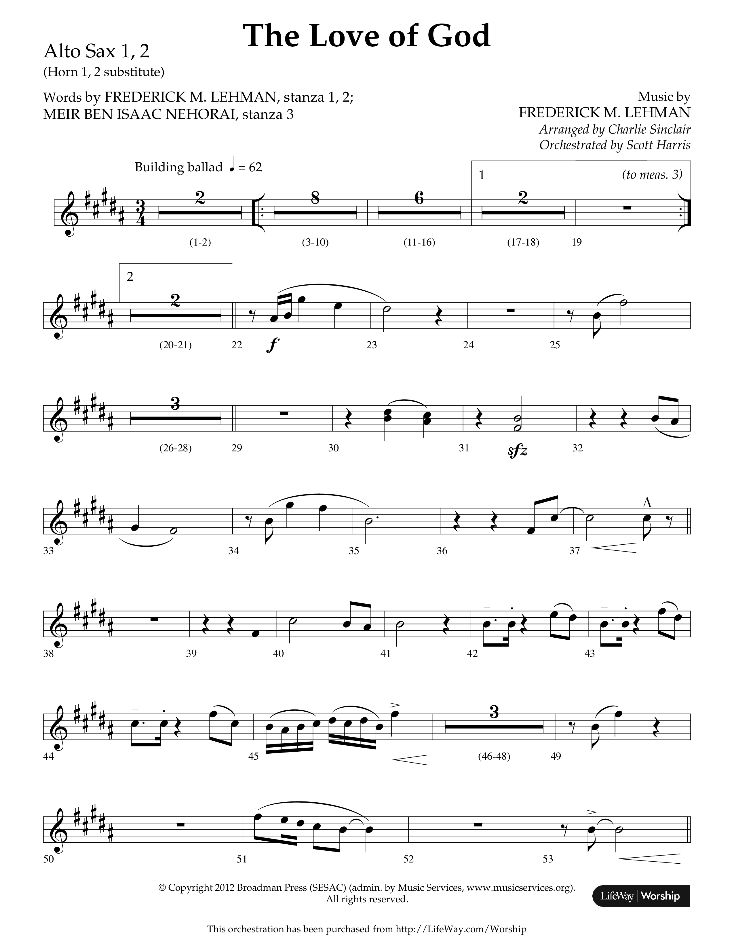 The Love of God (Choral Anthem SATB) Alto Sax 1/2 (Arr. Charlie Sinclair / Orch. Scott Harris / Lifeway Choral)