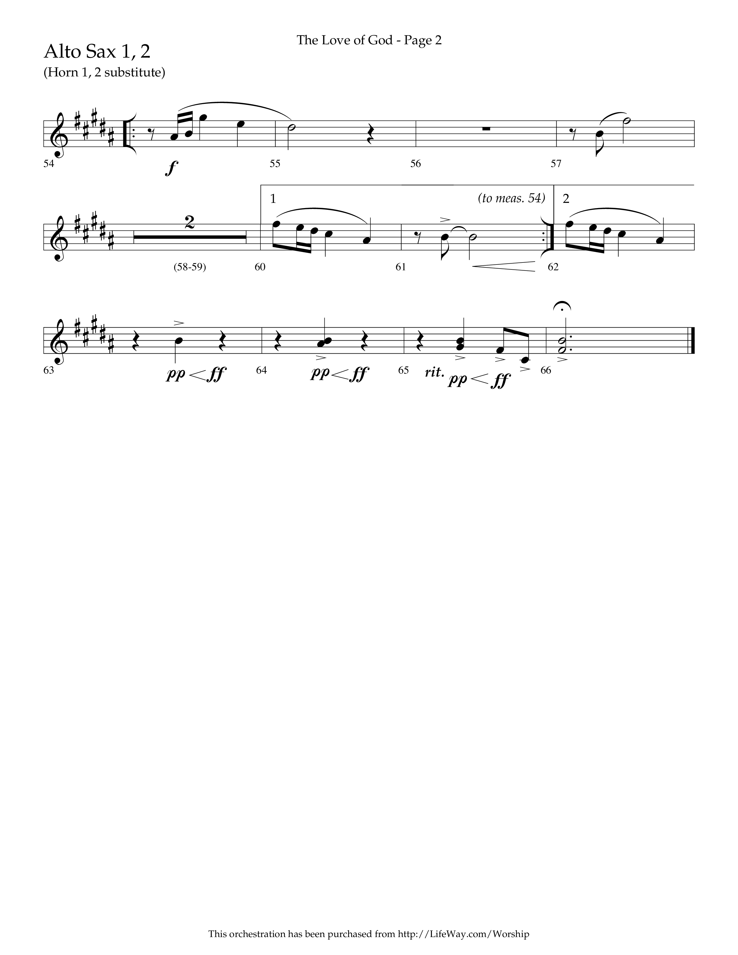 The Love of God (Choral Anthem SATB) Alto Sax 1/2 (Arr. Charlie Sinclair / Orch. Scott Harris / Lifeway Choral)