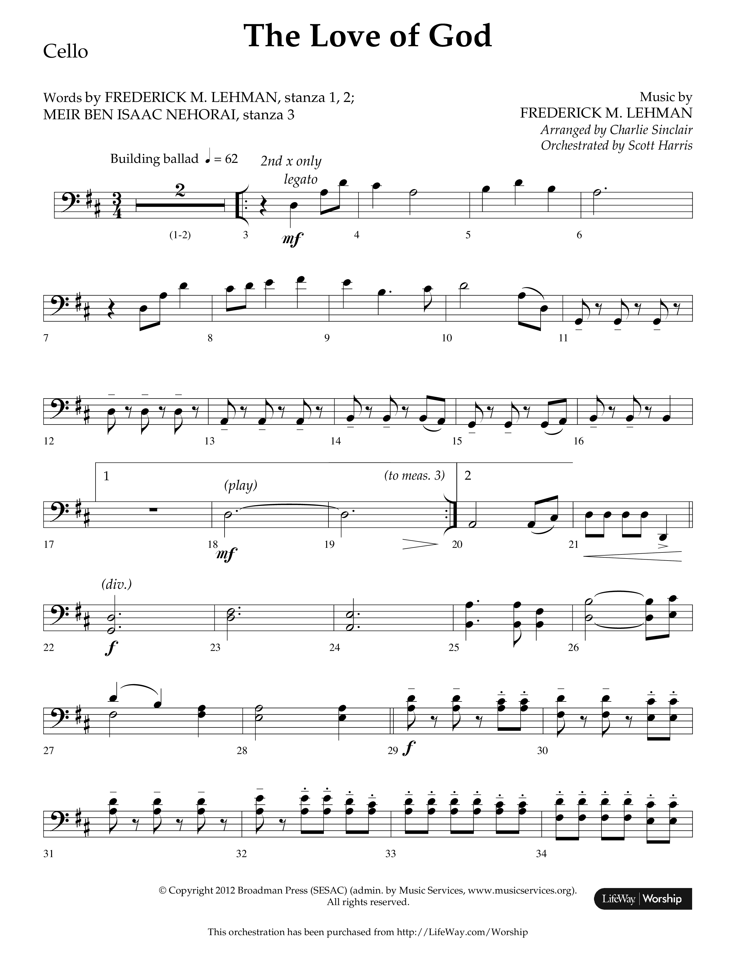 The Love of God (Choral Anthem SATB) Cello (Arr. Charlie Sinclair / Orch. Scott Harris / Lifeway Choral)