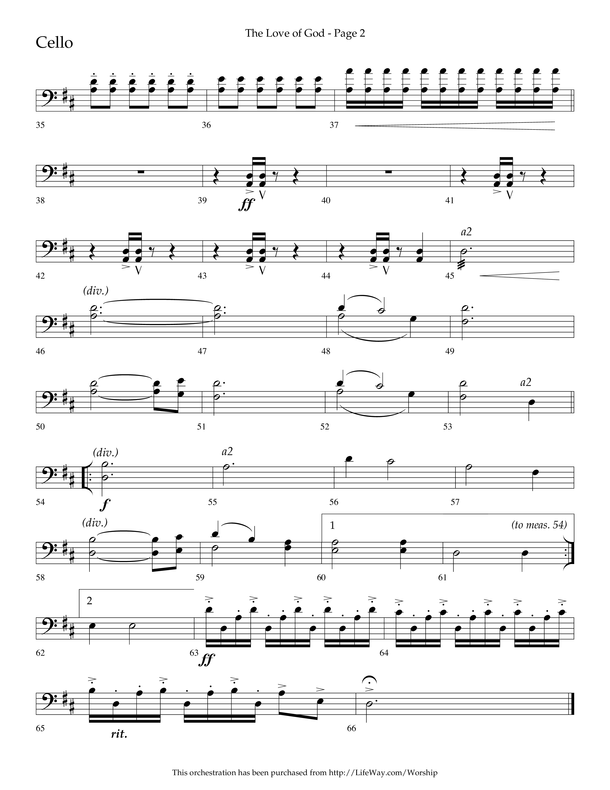 The Love of God (Choral Anthem SATB) Cello (Arr. Charlie Sinclair / Orch. Scott Harris / Lifeway Choral)