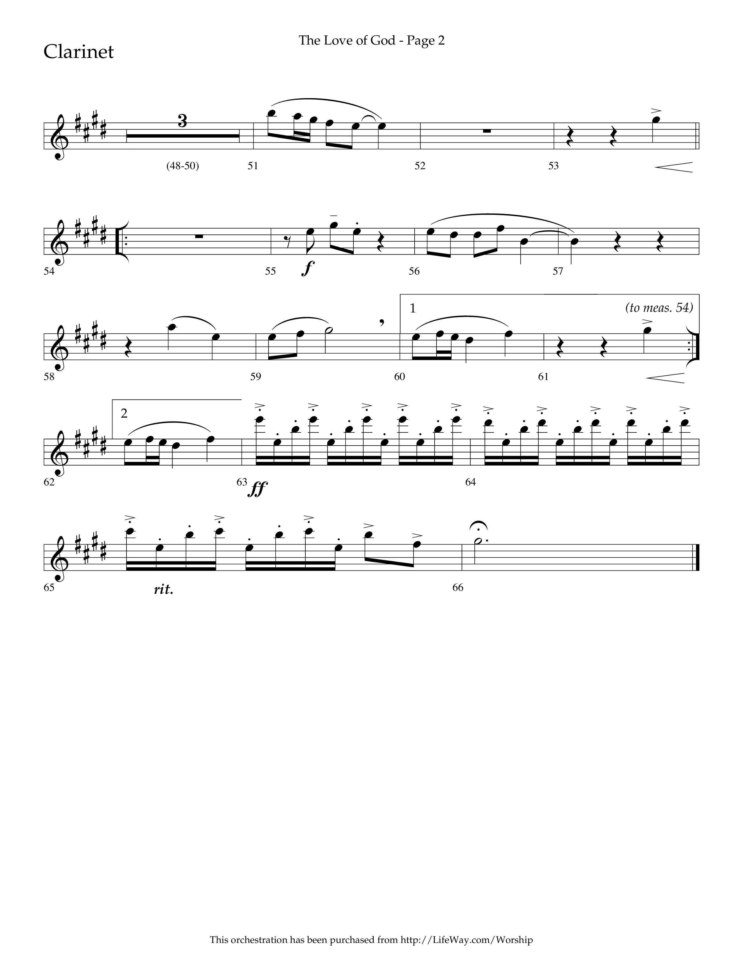 The Love of God (Choral Anthem SATB) Clarinet 1/2 (Arr. Charlie Sinclair / Orch. Scott Harris / Lifeway Choral)