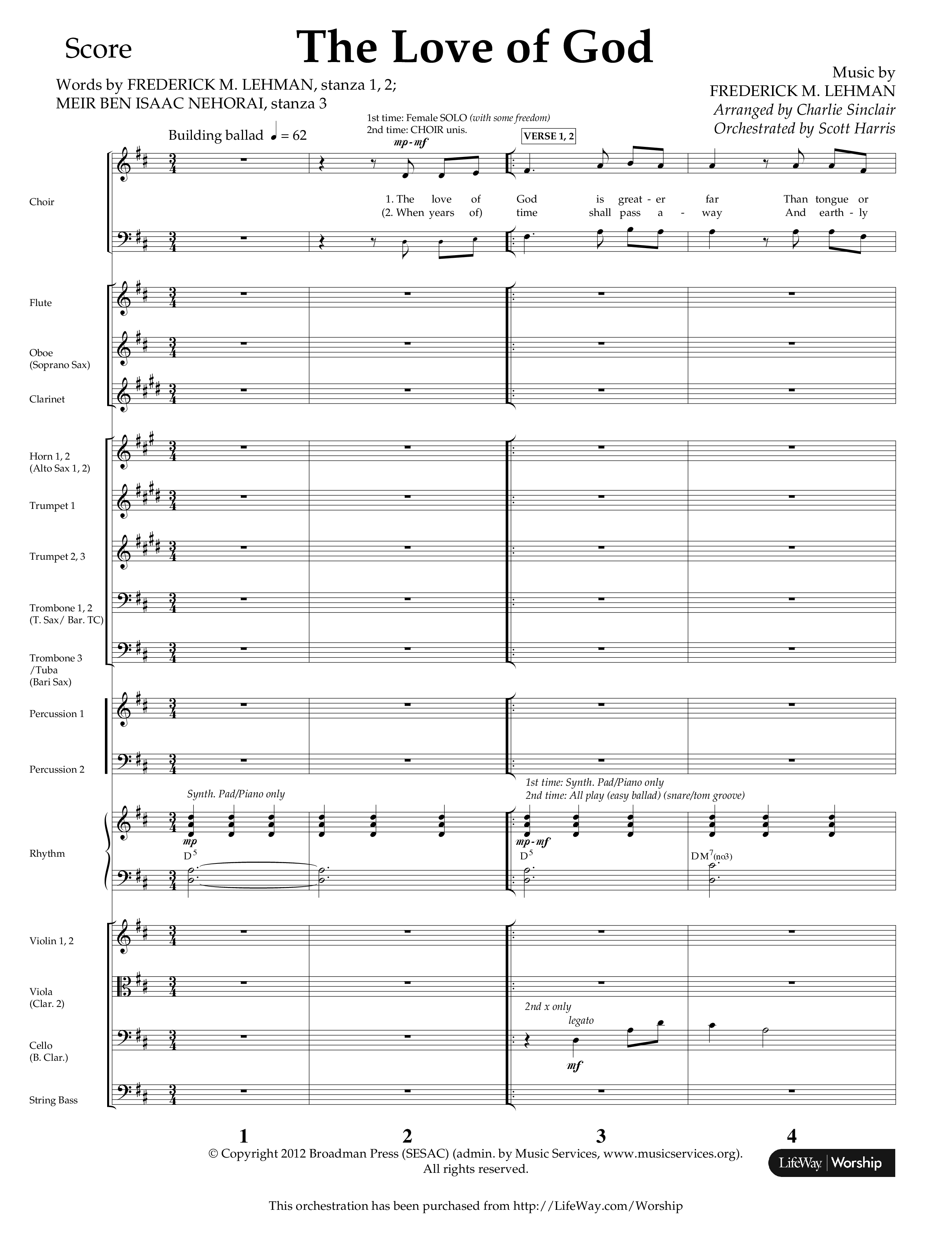 The Love of God (Choral Anthem SATB) Orchestration (Arr. Charlie Sinclair / Orch. Scott Harris / Lifeway Choral)