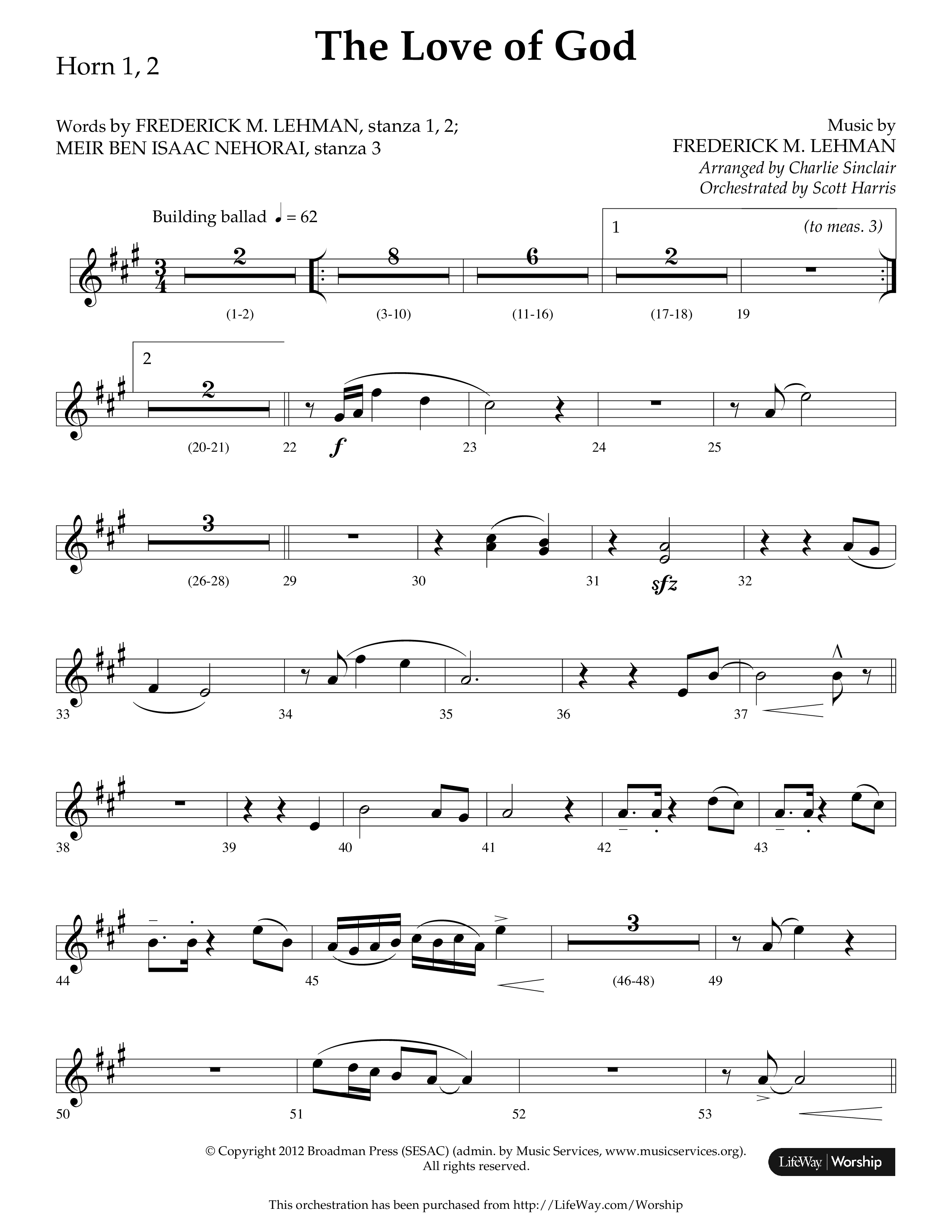 The Love of God (Choral Anthem SATB) French Horn 1/2 (Arr. Charlie Sinclair / Orch. Scott Harris / Lifeway Choral)