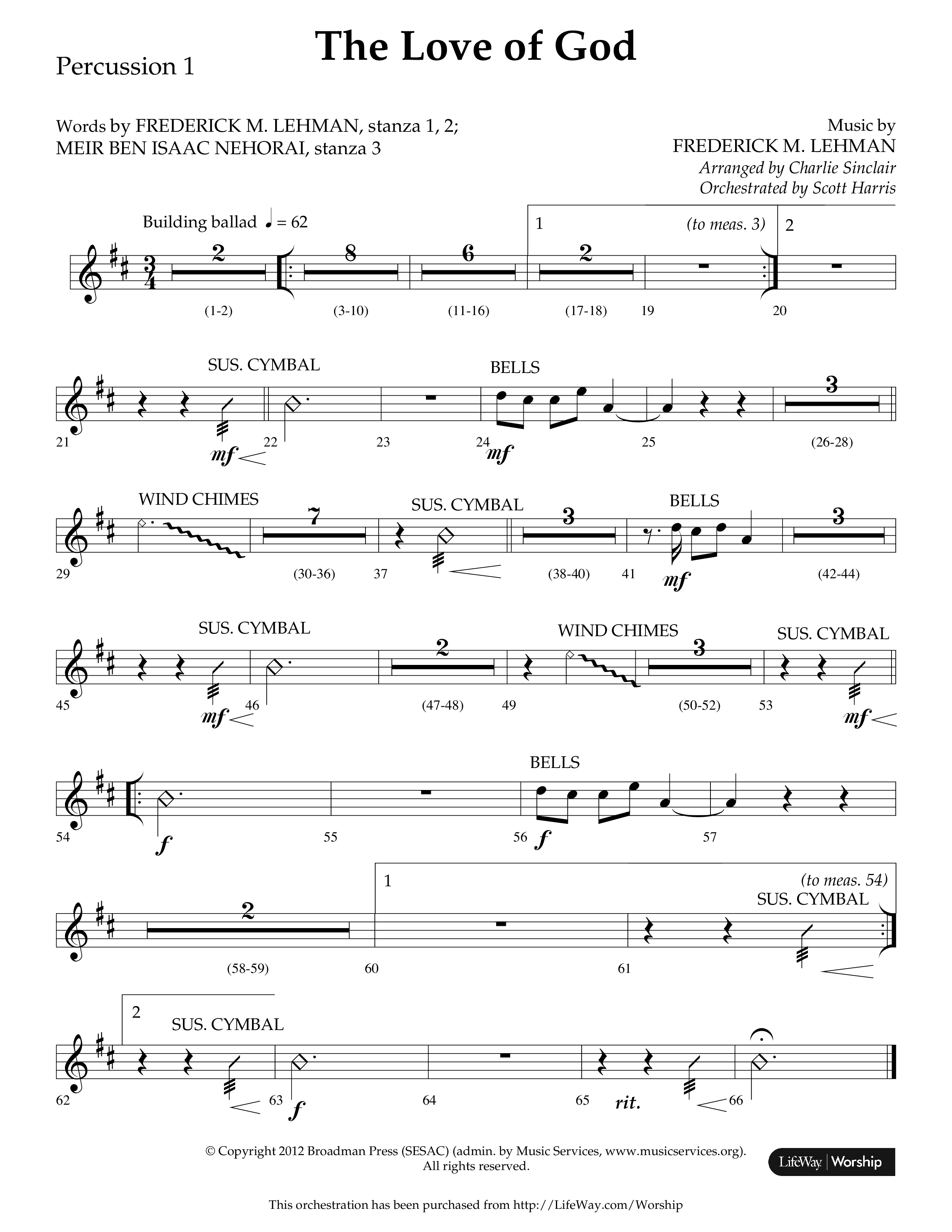 The Love of God (Choral Anthem SATB) Percussion 1/2 (Arr. Charlie Sinclair / Orch. Scott Harris / Lifeway Choral)