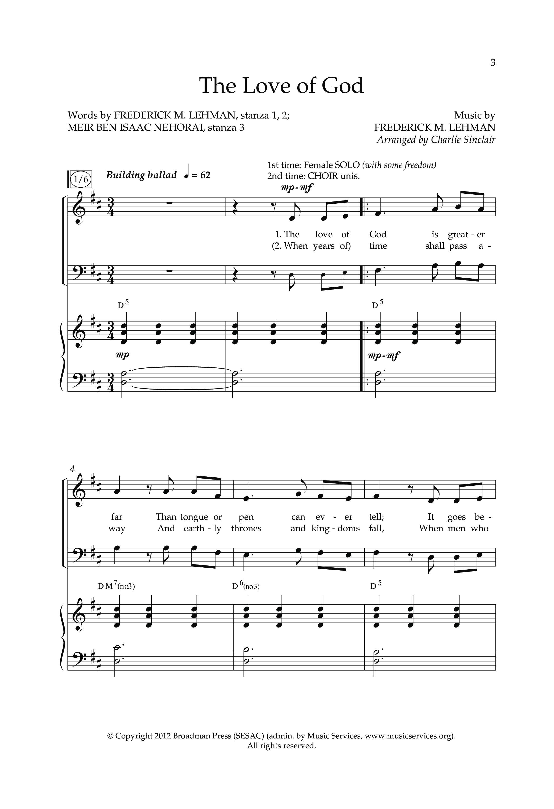 The Love of God (Choral Anthem SATB) Anthem (SATB/Piano) (Arr. Charlie Sinclair / Orch. Scott Harris / Lifeway Choral)