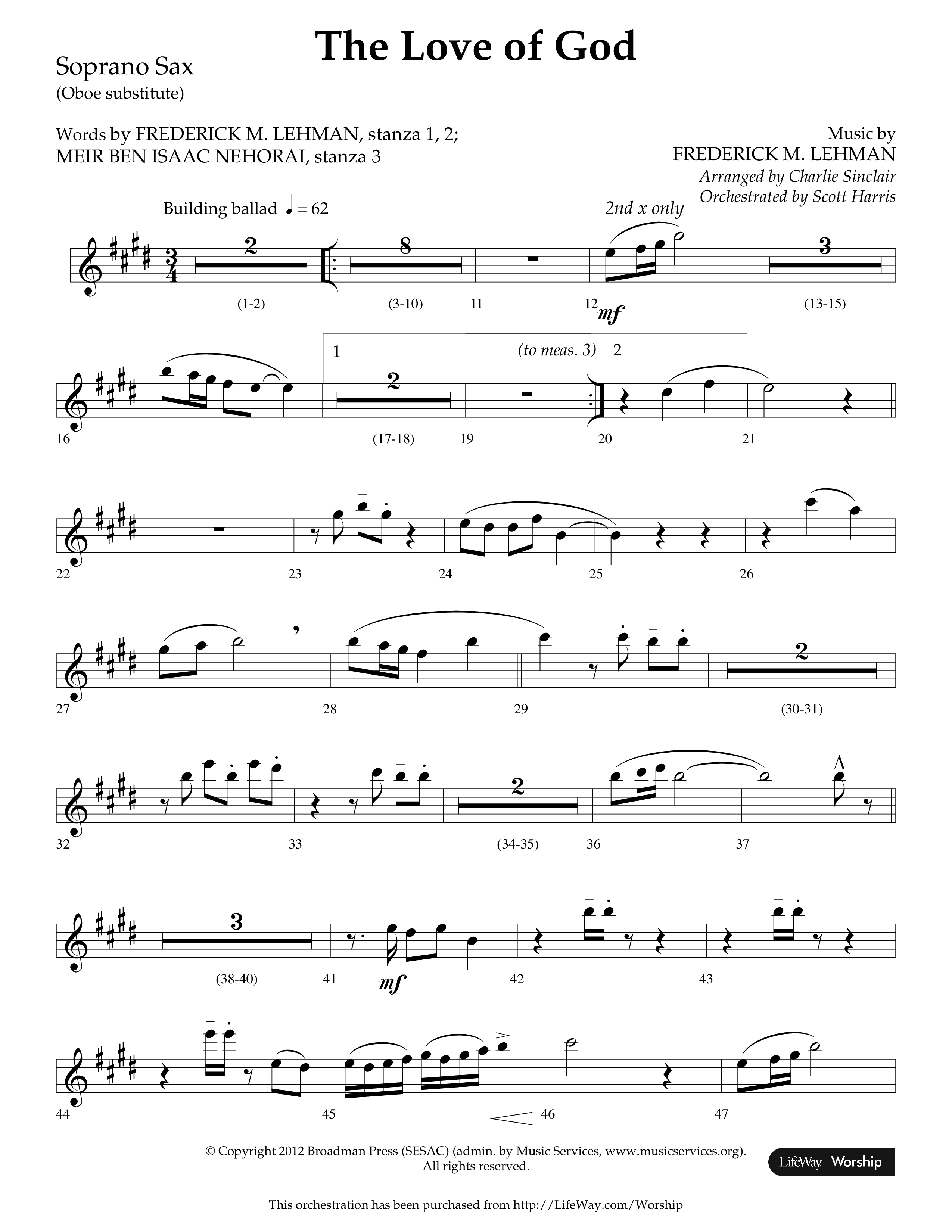 The Love of God (Choral Anthem SATB) Soprano Sax (Arr. Charlie Sinclair / Orch. Scott Harris / Lifeway Choral)
