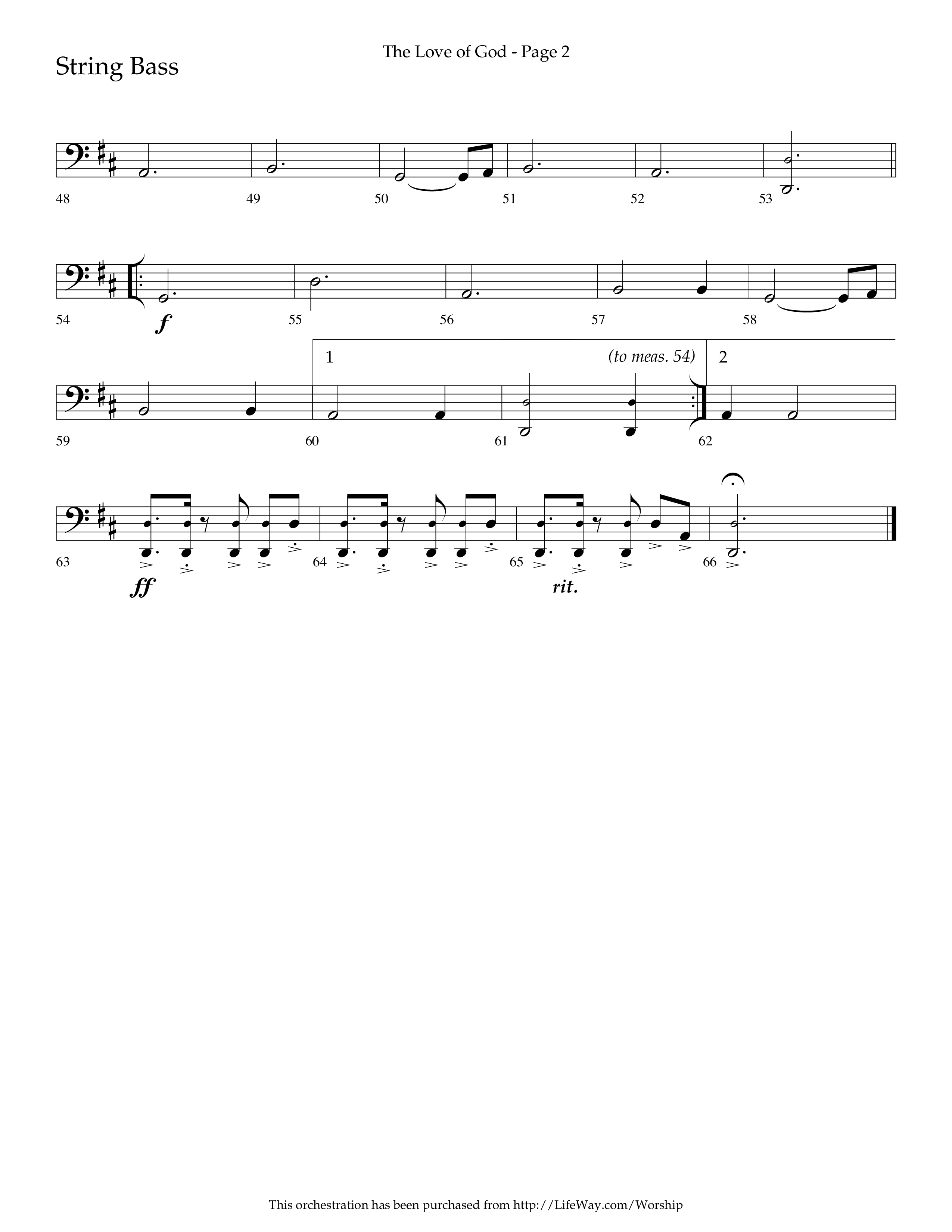 The Love of God (Choral Anthem SATB) String Bass (Arr. Charlie Sinclair / Orch. Scott Harris / Lifeway Choral)