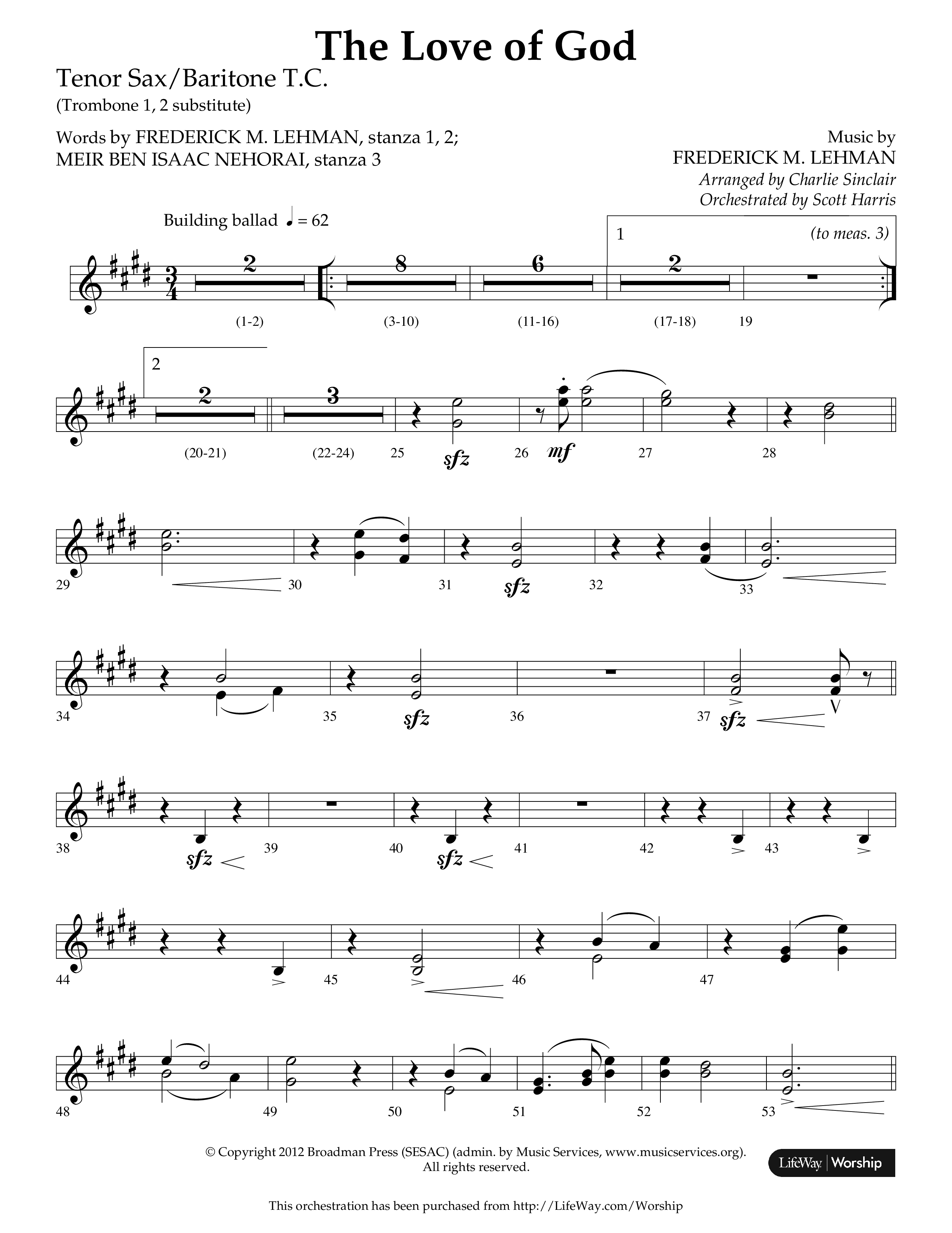 The Love of God (Choral Anthem SATB) Tenor Sax/Baritone T.C. (Arr. Charlie Sinclair / Orch. Scott Harris / Lifeway Choral)