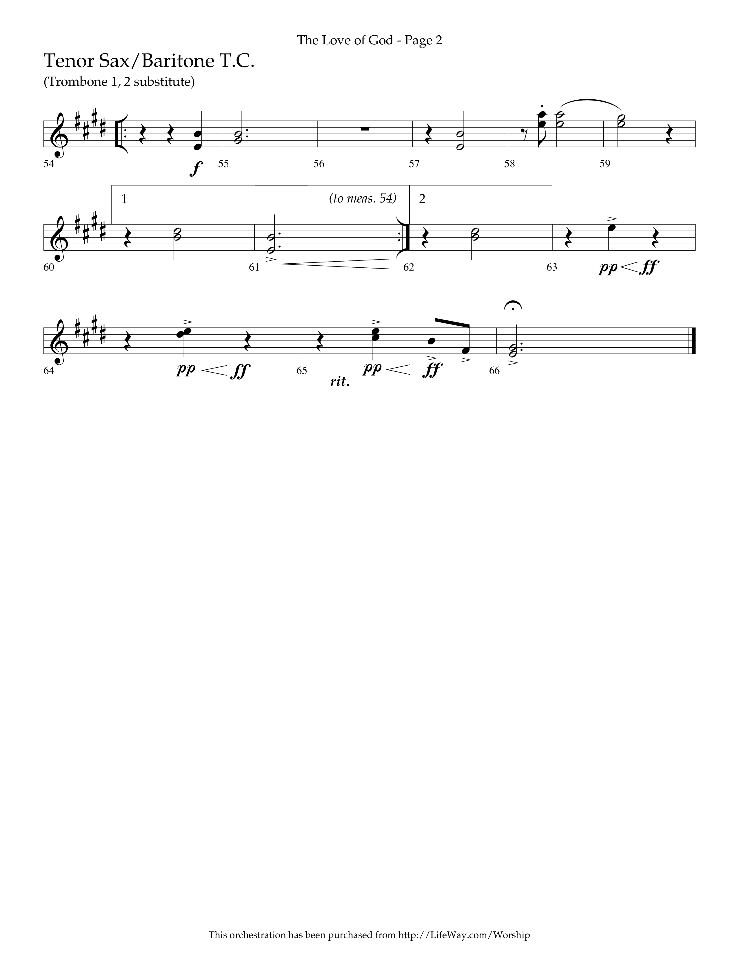 The Love of God (Choral Anthem SATB) Tenor Sax/Baritone T.C. (Arr. Charlie Sinclair / Orch. Scott Harris / Lifeway Choral)