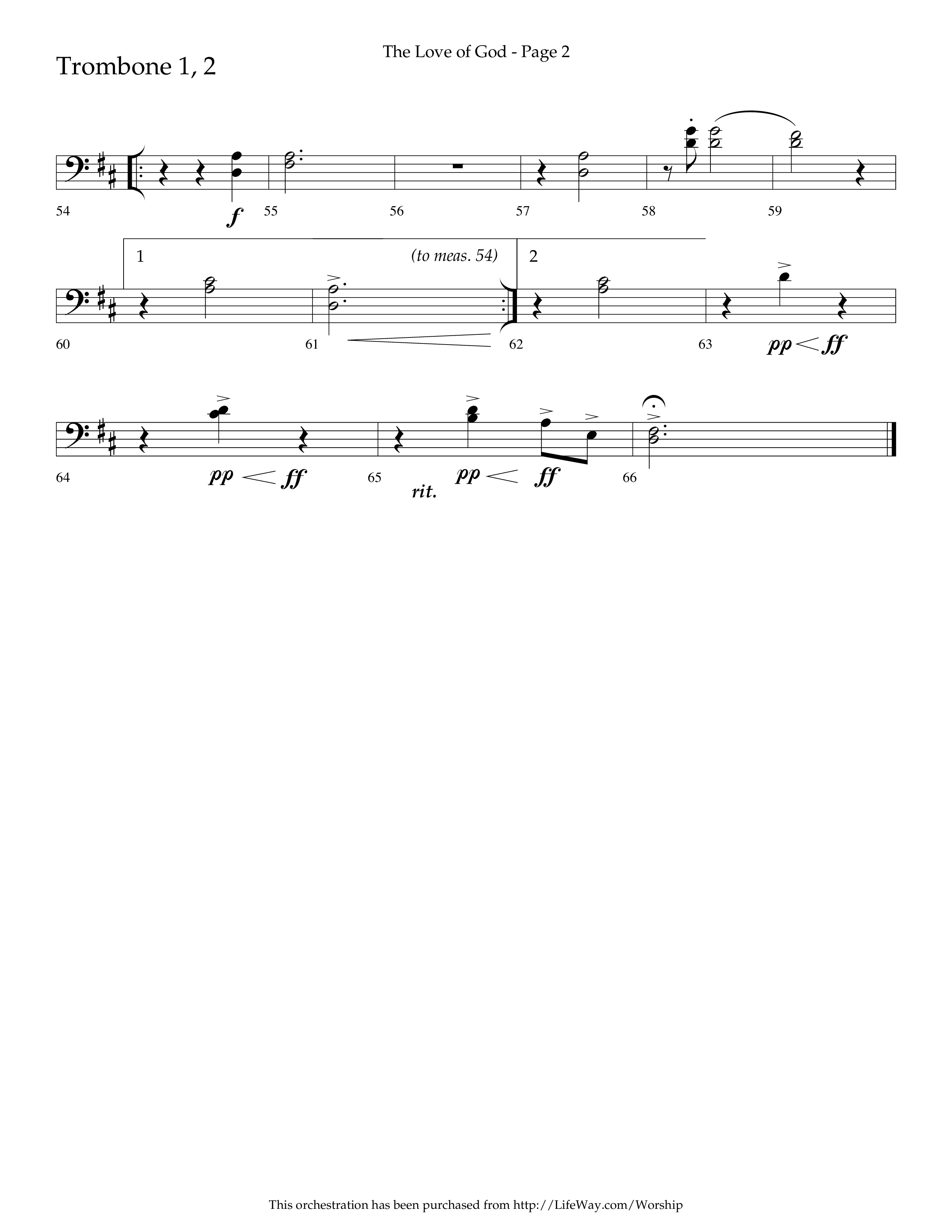 The Love of God (Choral Anthem SATB) Trombone 1/2 (Arr. Charlie Sinclair / Orch. Scott Harris / Lifeway Choral)