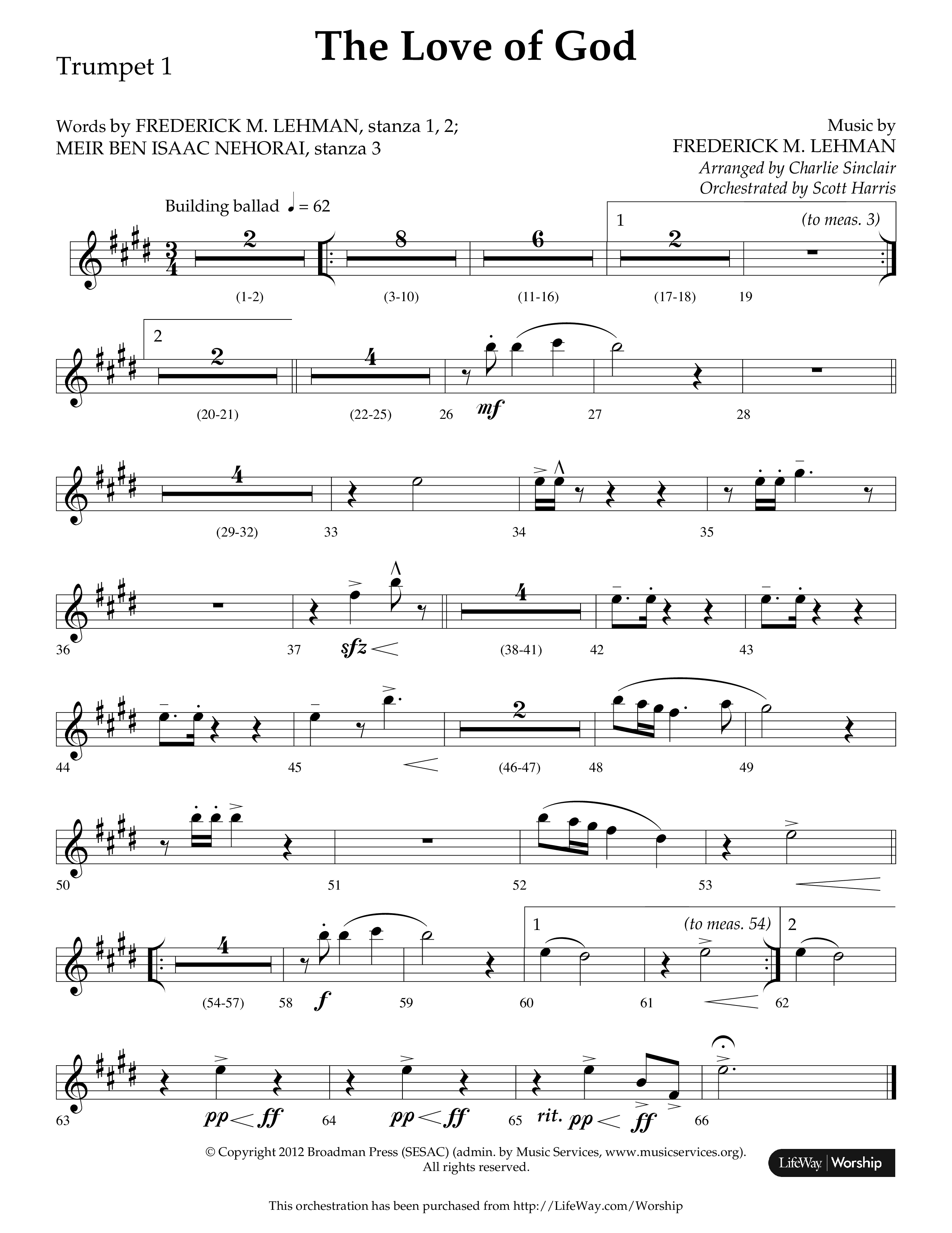 The Love of God (Choral Anthem SATB) Trumpet 1 (Arr. Charlie Sinclair / Orch. Scott Harris / Lifeway Choral)