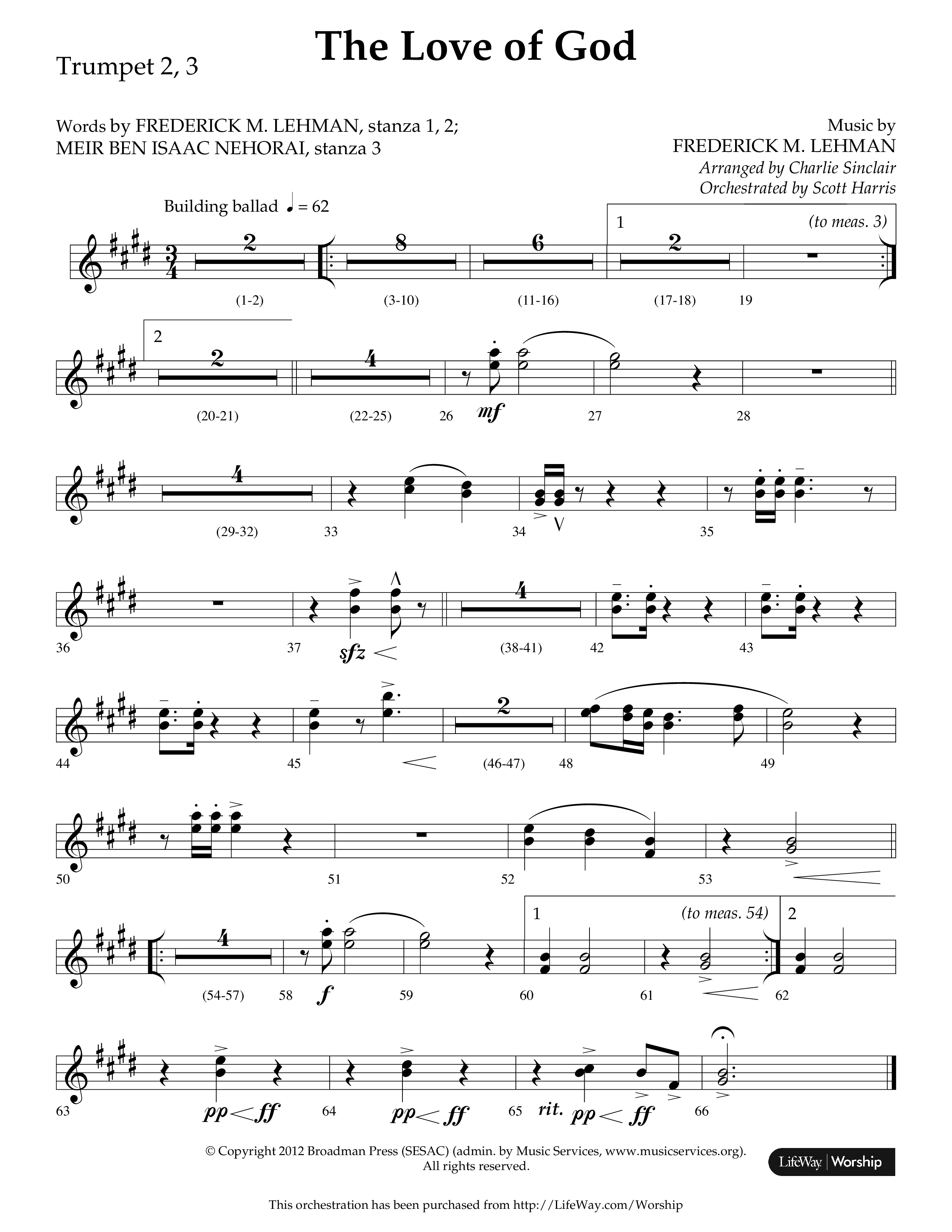 The Love of God (Choral Anthem SATB) Trumpet 2/3 (Arr. Charlie Sinclair / Orch. Scott Harris / Lifeway Choral)