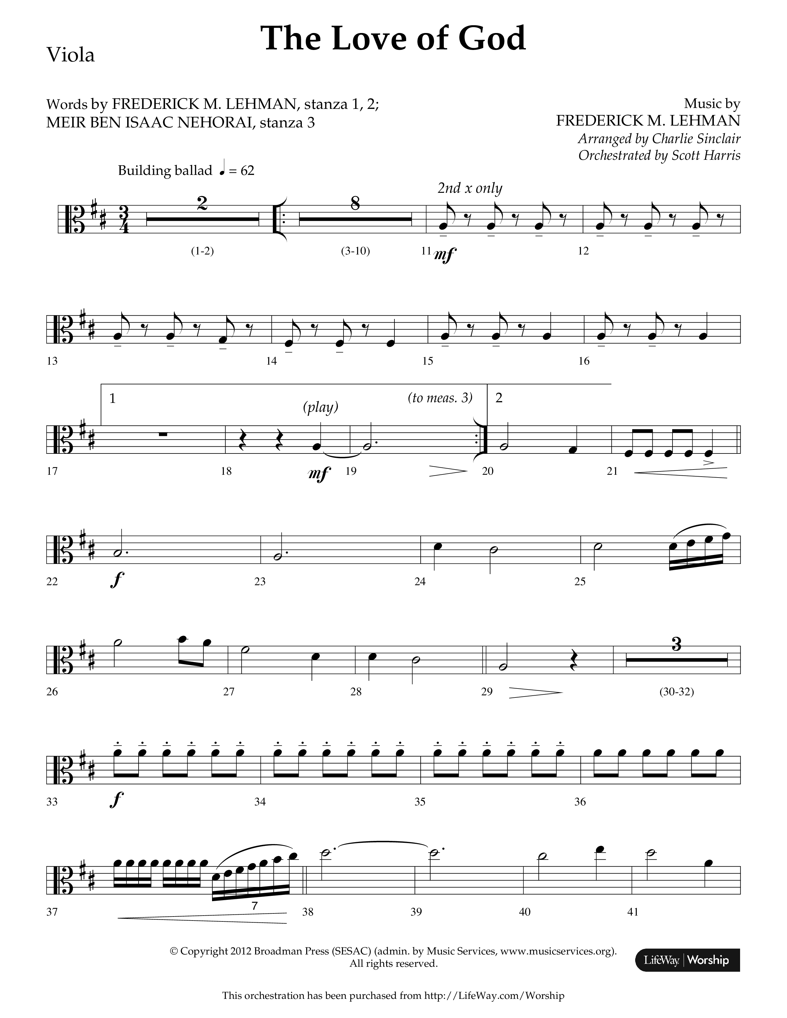 The Love of God (Choral Anthem SATB) Viola (Arr. Charlie Sinclair / Orch. Scott Harris / Lifeway Choral)