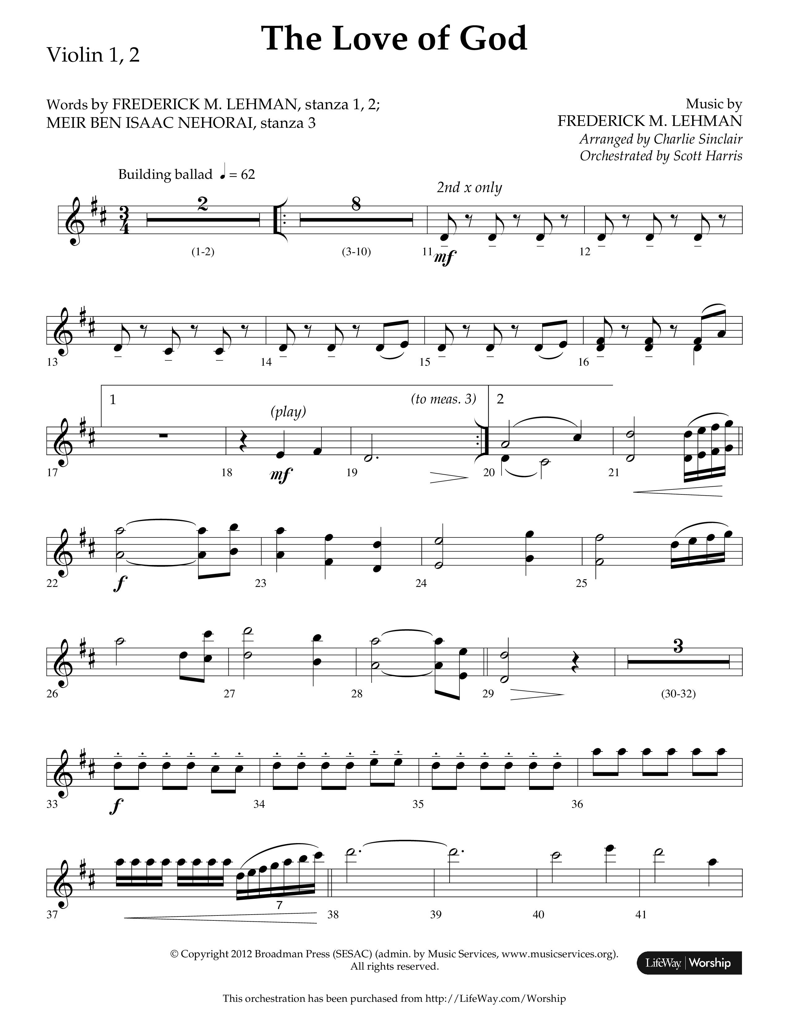 The Love of God (Choral Anthem SATB) Violin 1/2 (Arr. Charlie Sinclair / Orch. Scott Harris / Lifeway Choral)