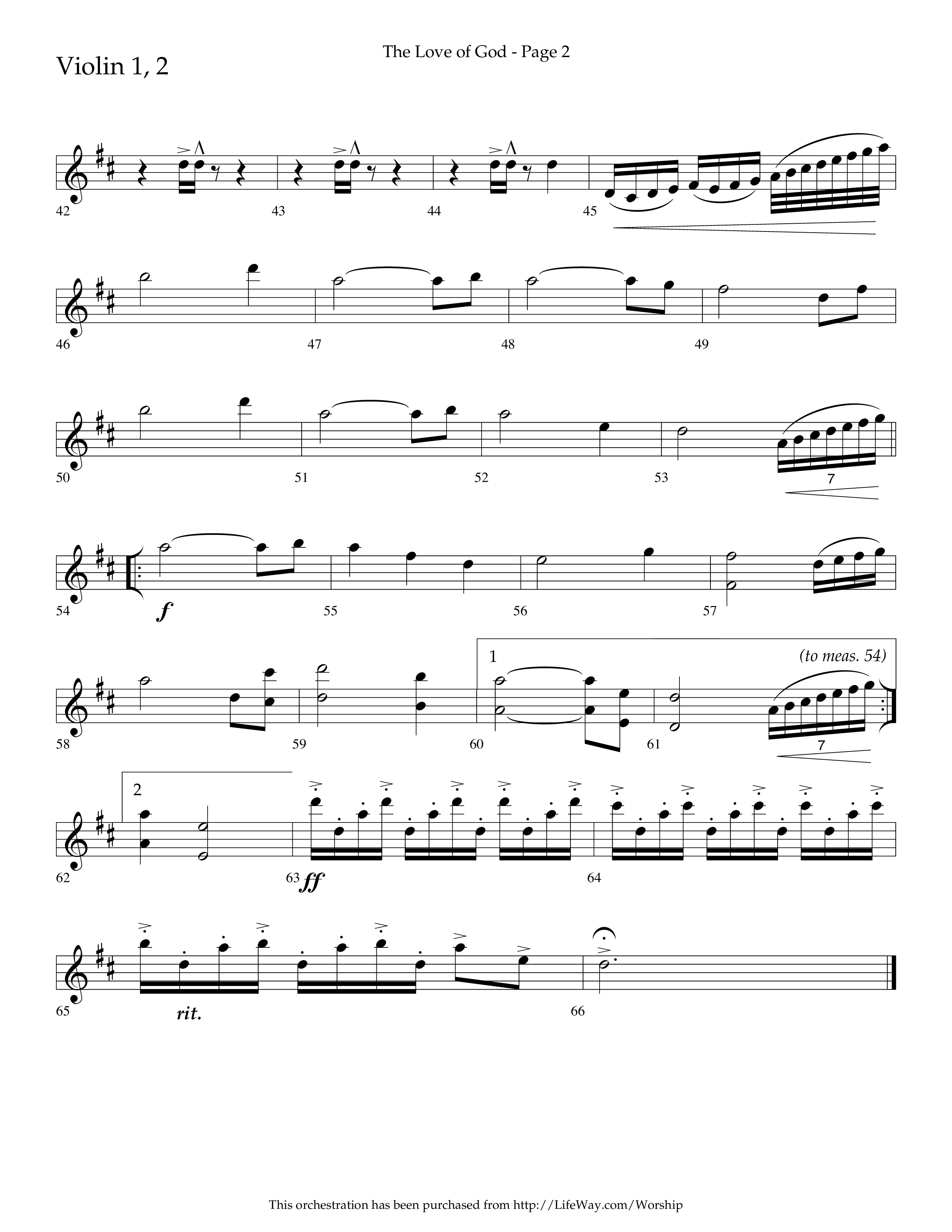 The Love of God (Choral Anthem SATB) Violin 1/2 (Arr. Charlie Sinclair / Orch. Scott Harris / Lifeway Choral)