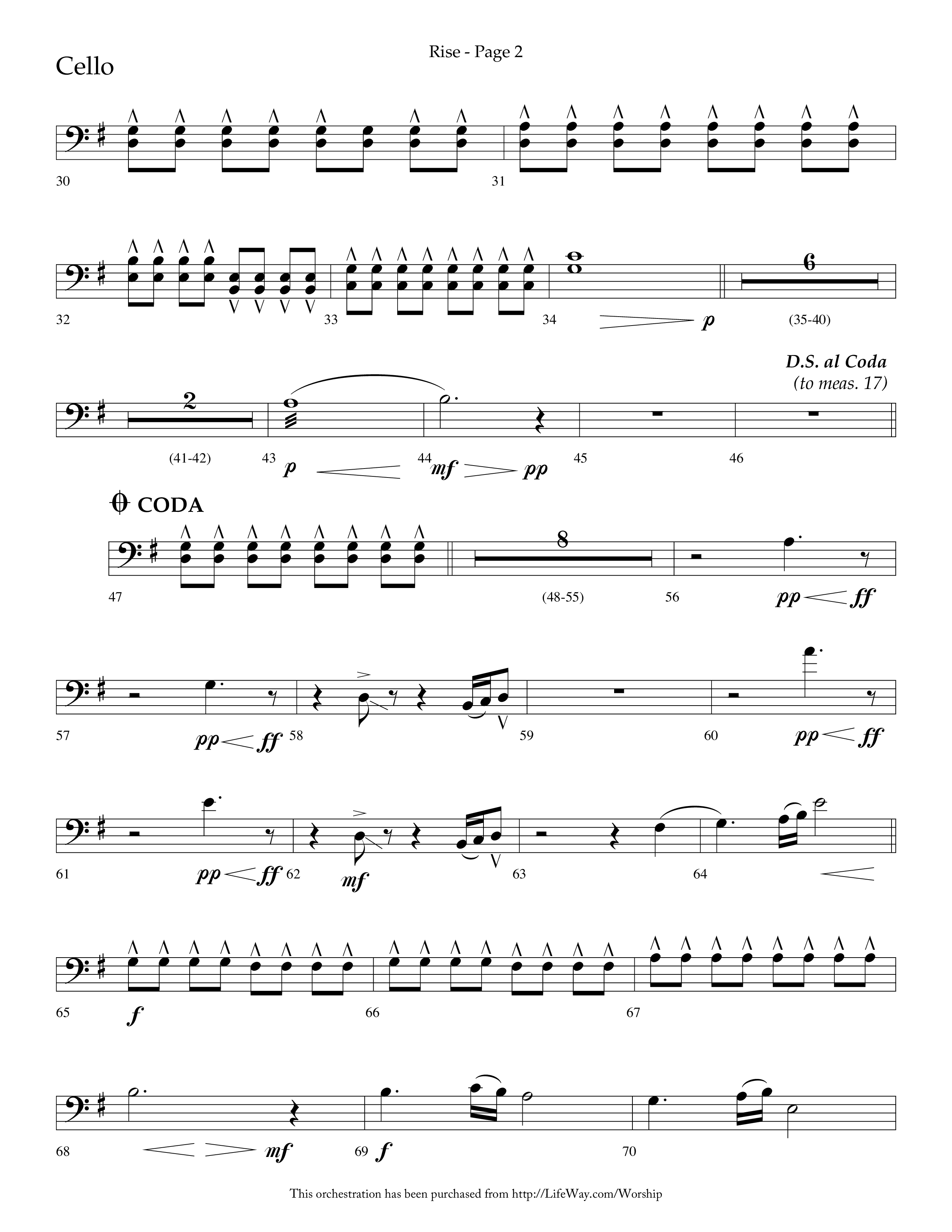 Rise (Choral Anthem SATB) Cello (Lifeway Choral / Arr. Bruce Cokeroft / Orch. Craig Adams)