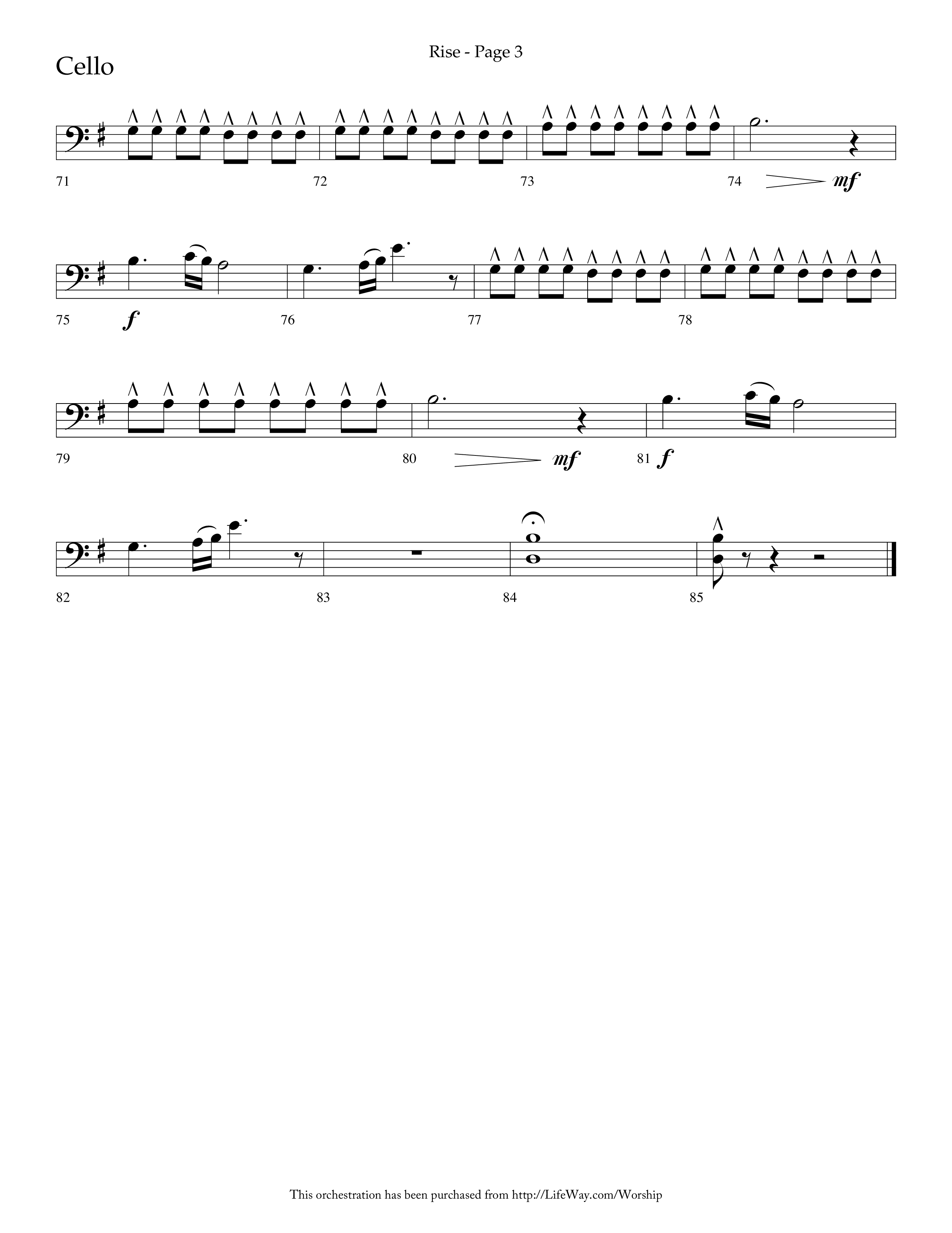 Rise (Choral Anthem SATB) Cello (Lifeway Choral / Arr. Bruce Cokeroft / Orch. Craig Adams)