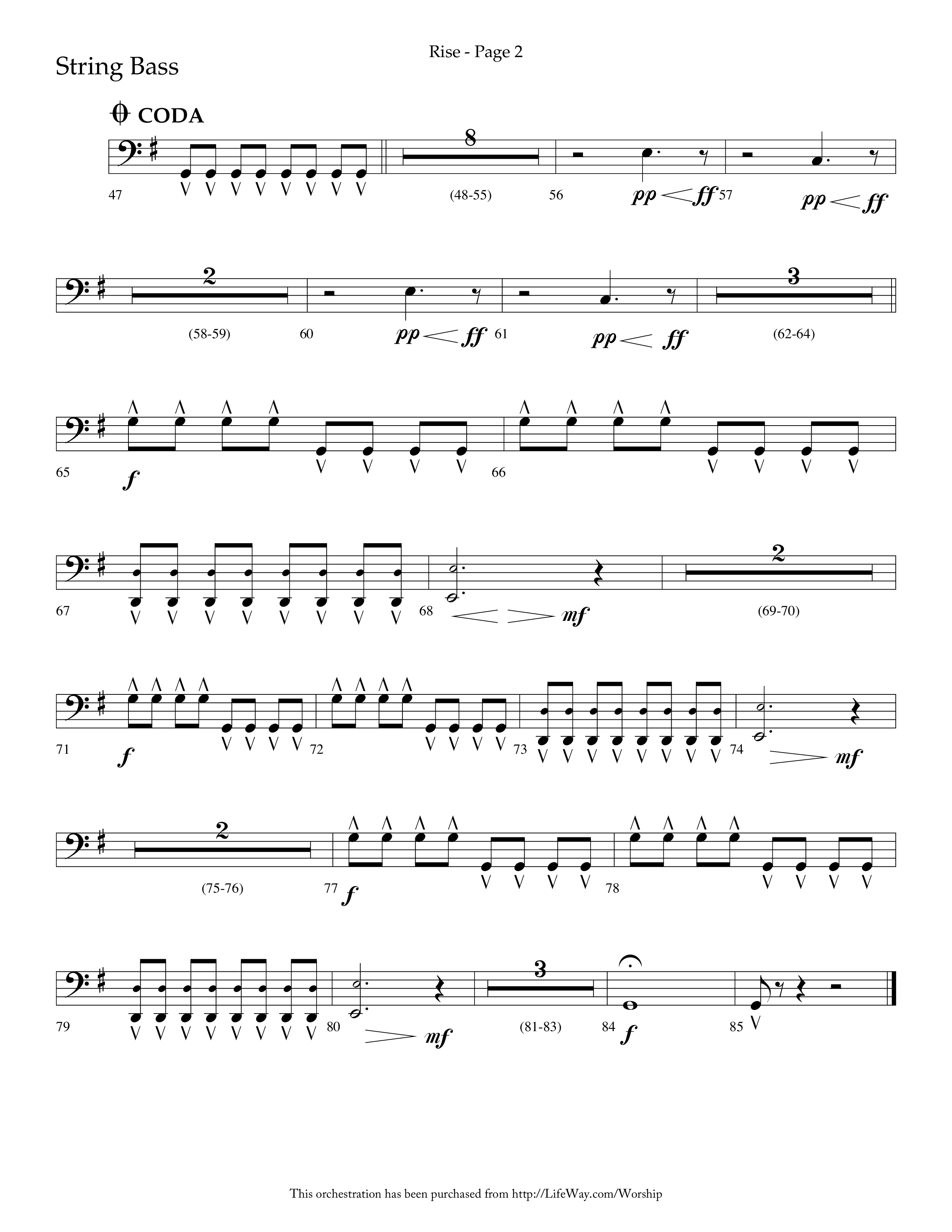 Rise (Choral Anthem SATB) String Bass (Lifeway Choral / Arr. Bruce Cokeroft / Orch. Craig Adams)