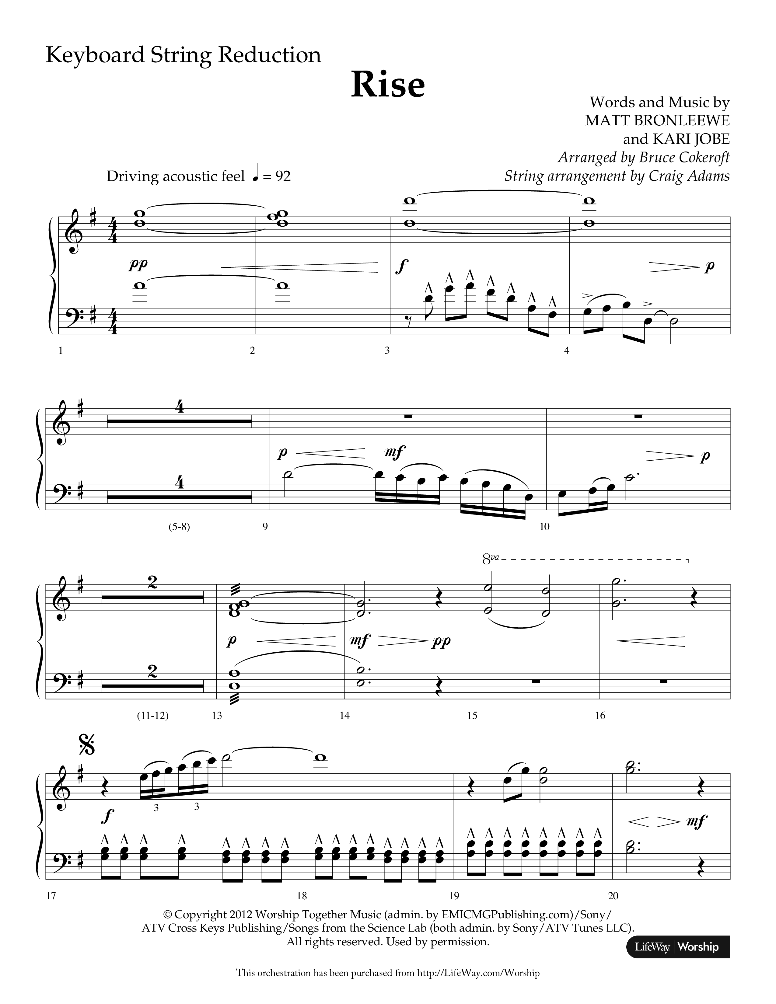 Rise (Choral Anthem SATB) String Reduction (Lifeway Choral / Arr. Bruce Cokeroft / Orch. Craig Adams)