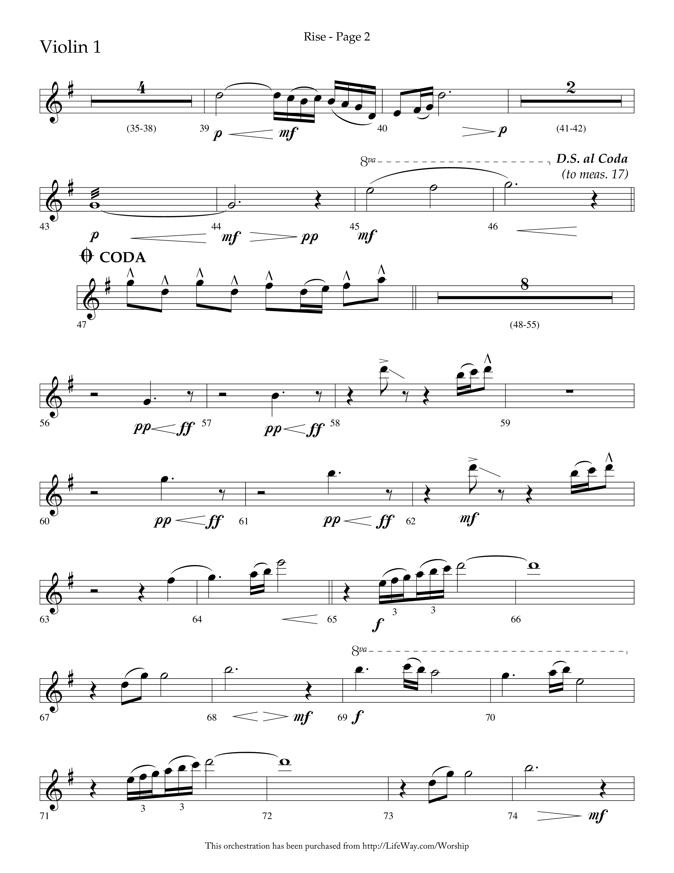 Rise (Choral Anthem SATB) Violin 1 (Lifeway Choral / Arr. Bruce Cokeroft / Orch. Craig Adams)
