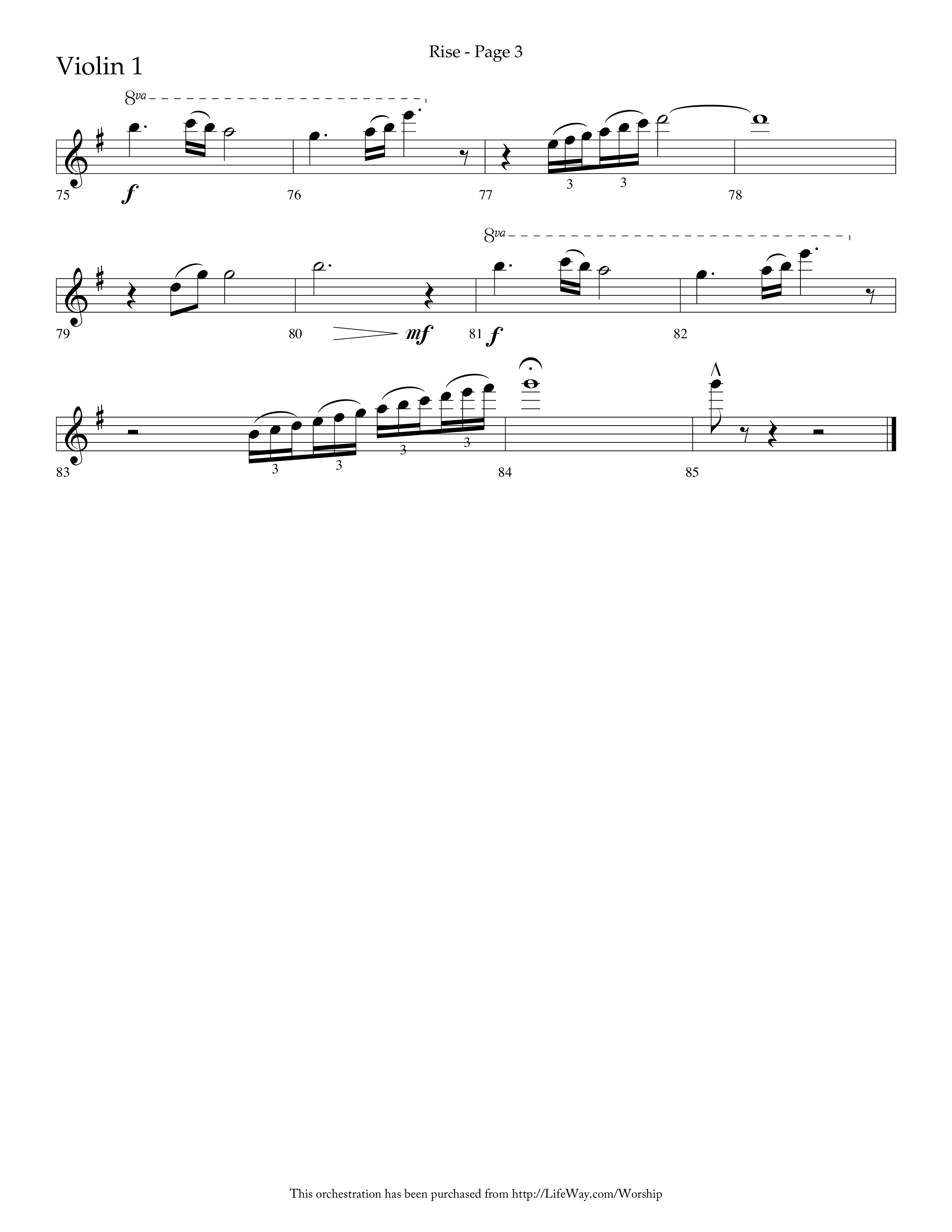 Rise (Choral Anthem SATB) Violin 1 (Lifeway Choral / Arr. Bruce Cokeroft / Orch. Craig Adams)