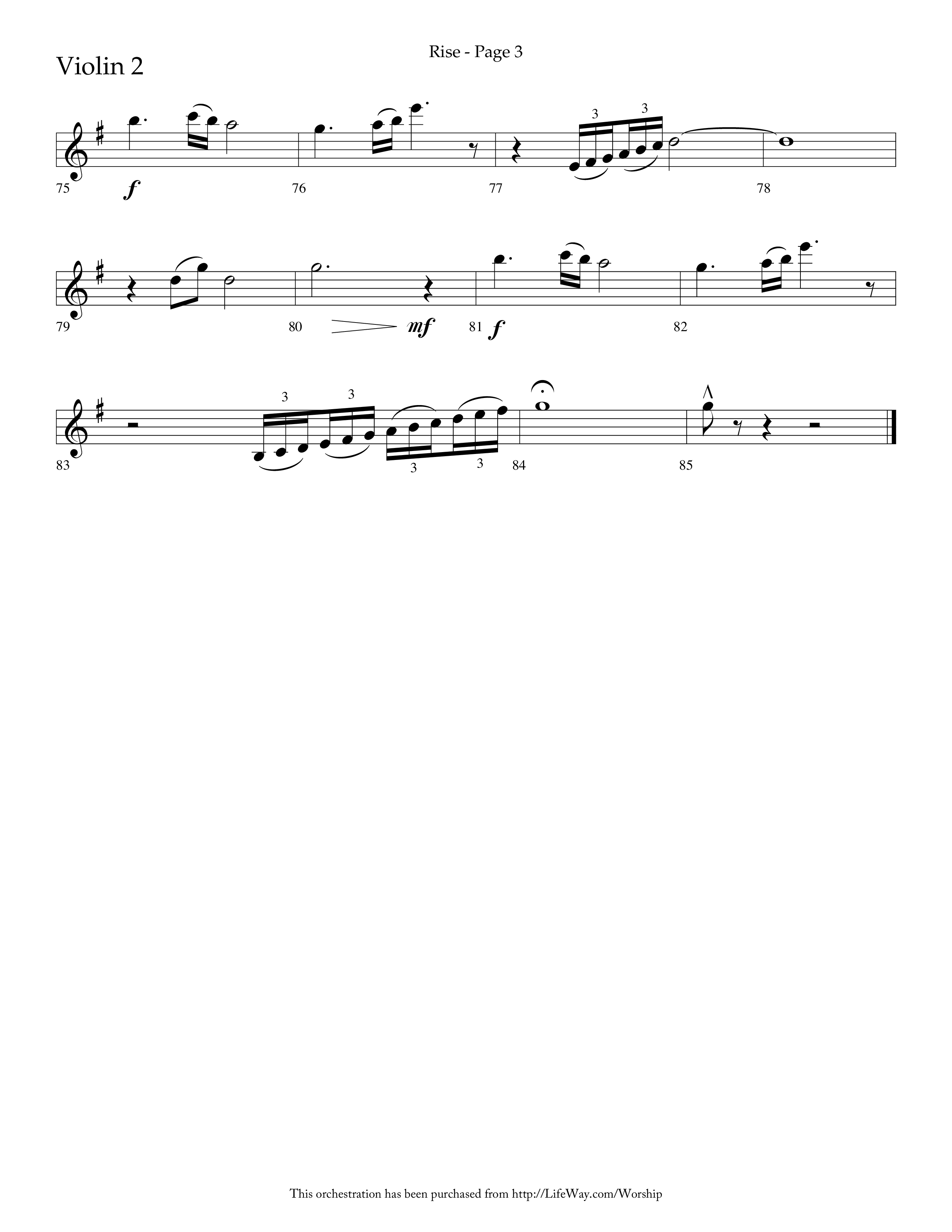Rise (Choral Anthem SATB) Violin 2 (Lifeway Choral / Arr. Bruce Cokeroft / Orch. Craig Adams)