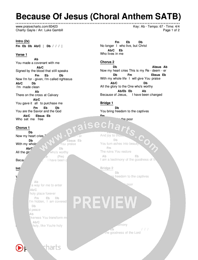 Because Of Jesus (Choral Anthem SATB) Chords & Lyrics (Charity Gayle / Arr. Luke Gambill)