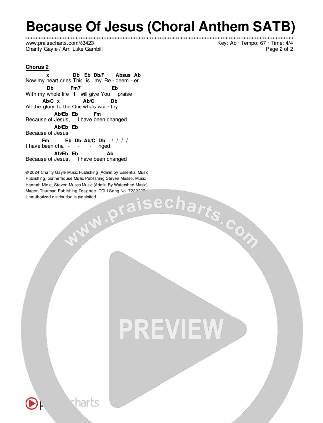 Because Of Jesus (Choral Anthem SATB) Chords & Lyrics (Charity Gayle / Arr. Luke Gambill)