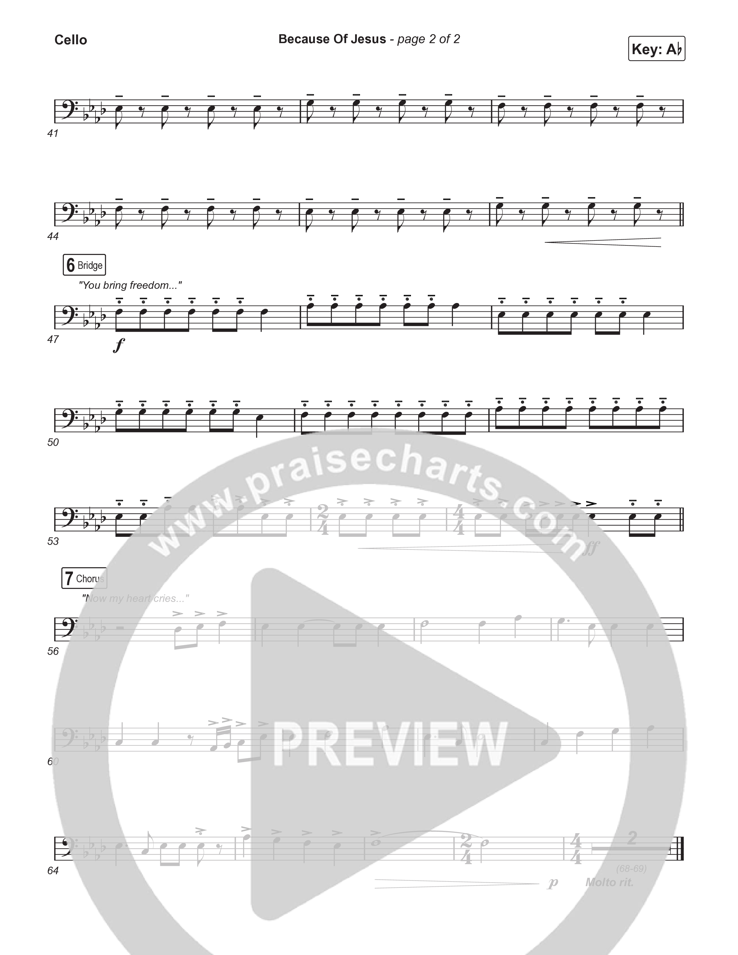 Because Of Jesus (Choral Anthem SATB) Cello (Charity Gayle / Arr. Luke Gambill)