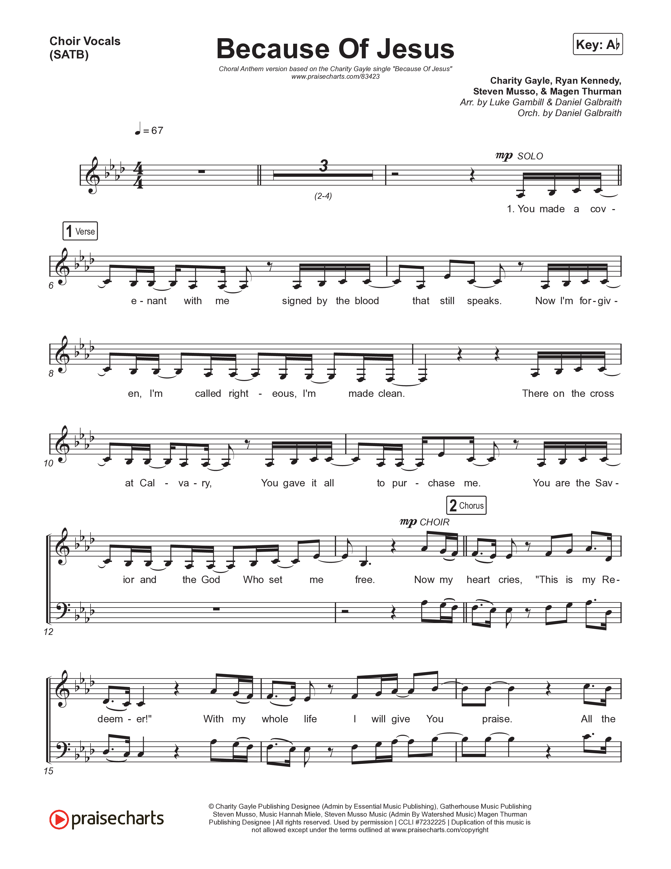 Because Of Jesus (Choral Anthem SATB) Choir Sheet (SATB) (Charity Gayle / Arr. Luke Gambill)