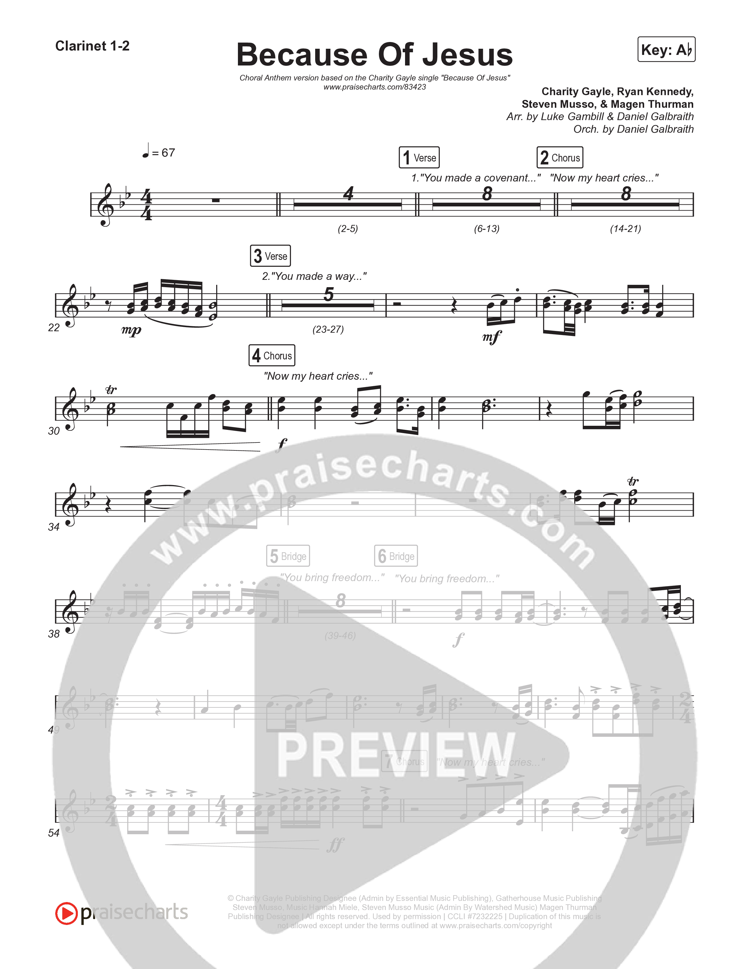 Because Of Jesus (Choral Anthem SATB) Clarinet 1/2 (Charity Gayle / Arr. Luke Gambill)