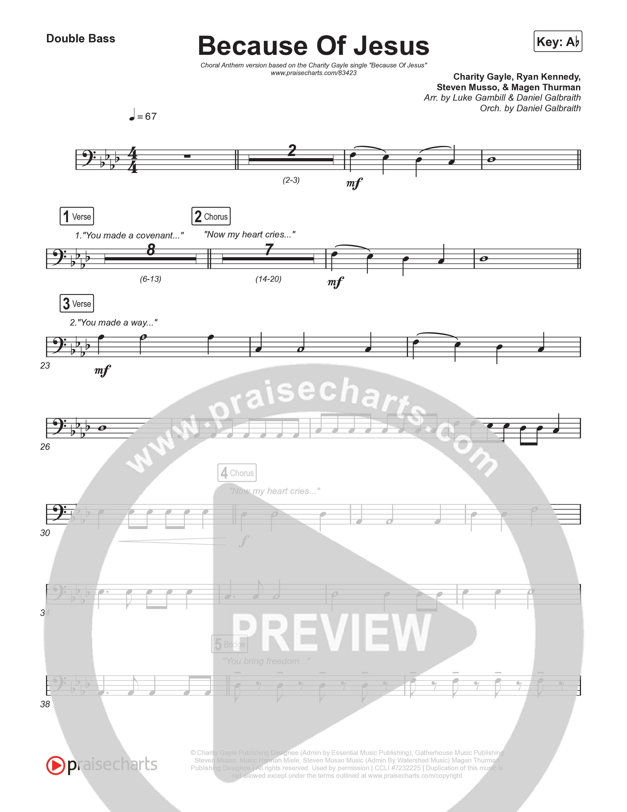 Because Of Jesus (Choral Anthem SATB) String Bass (Charity Gayle / Arr. Luke Gambill)