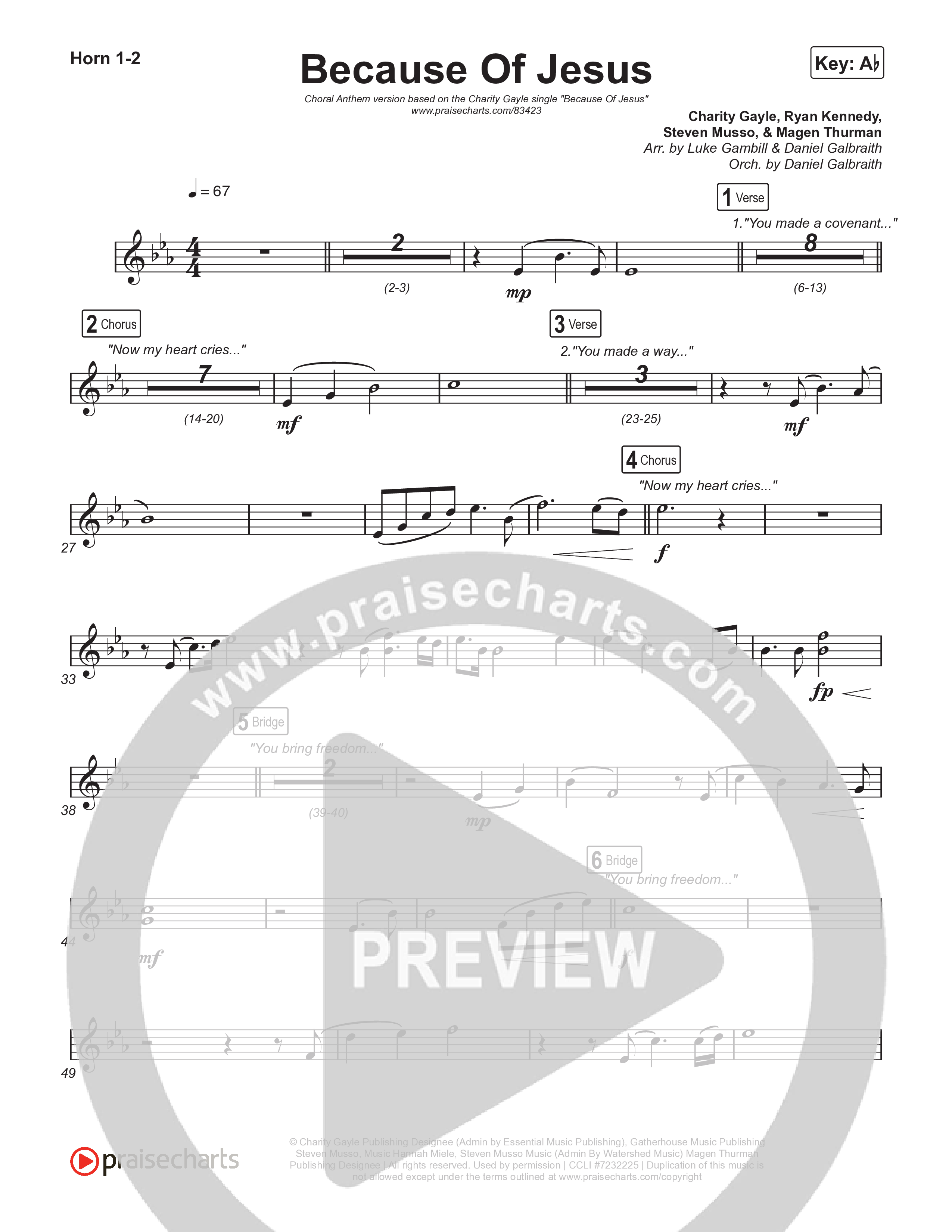 Because Of Jesus (Choral Anthem SATB) Brass Pack (Charity Gayle / Arr. Luke Gambill)