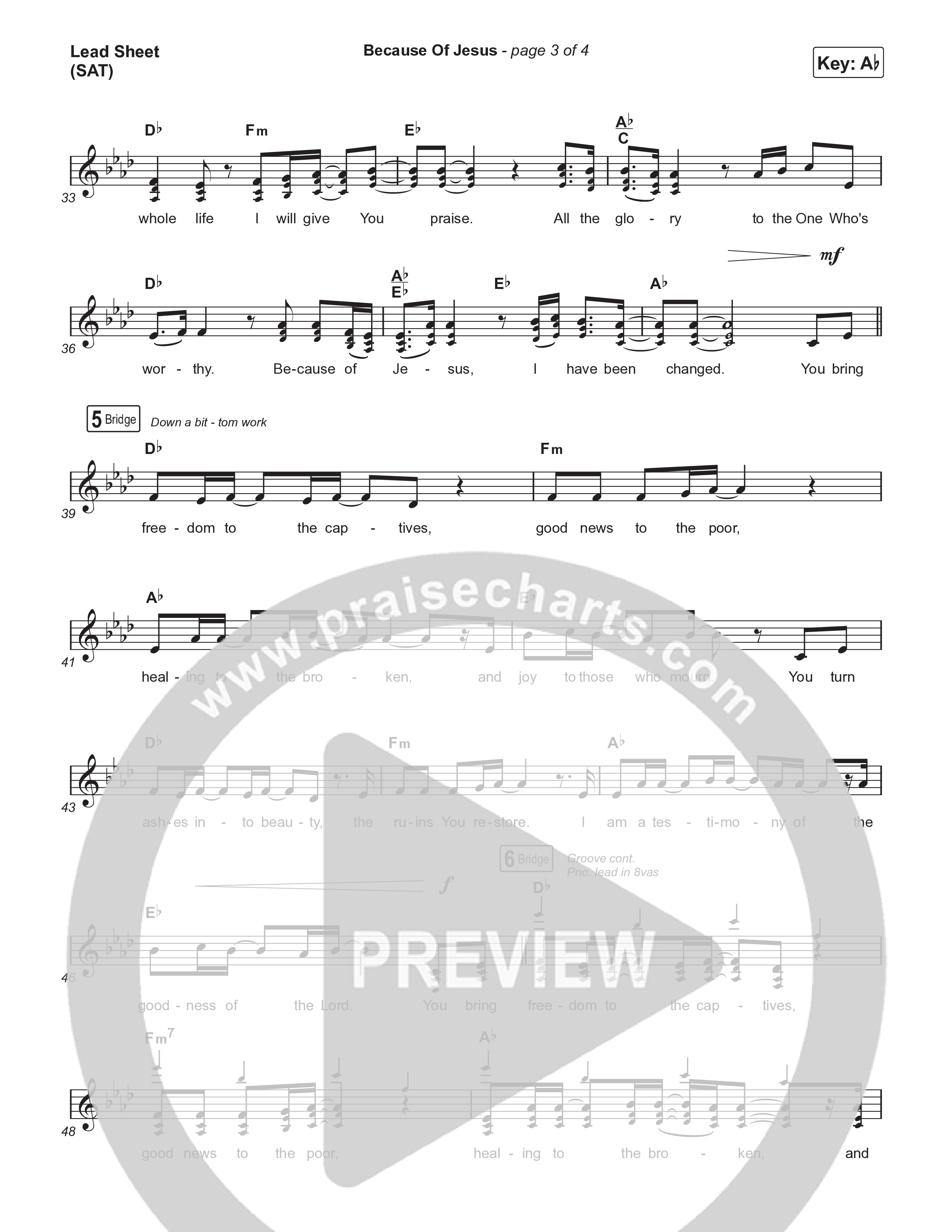 Because Of Jesus (Choral Anthem SATB) Lead Sheet (SAT) (Charity Gayle / Arr. Luke Gambill)