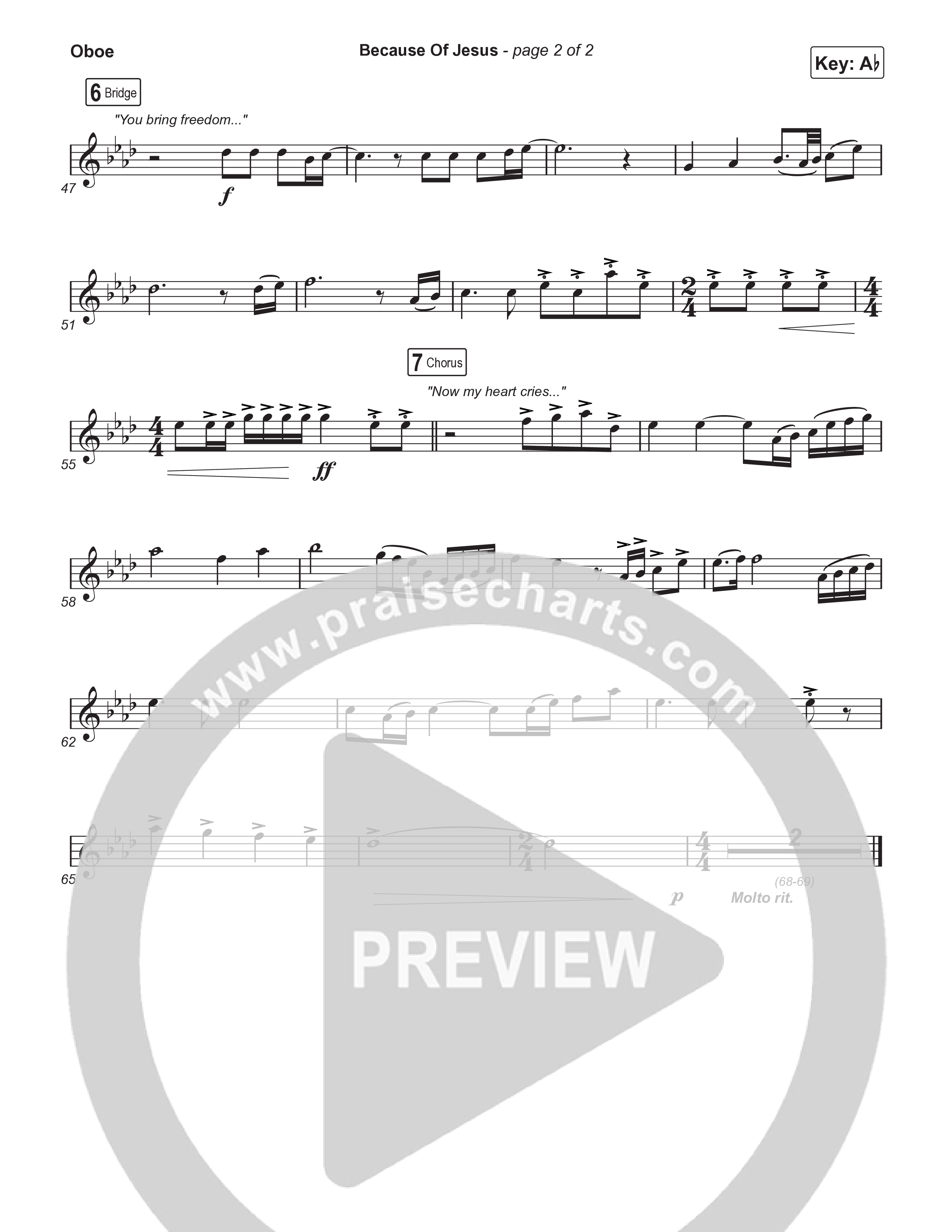 Because Of Jesus (Choral Anthem SATB) Oboe (Charity Gayle / Arr. Luke Gambill)