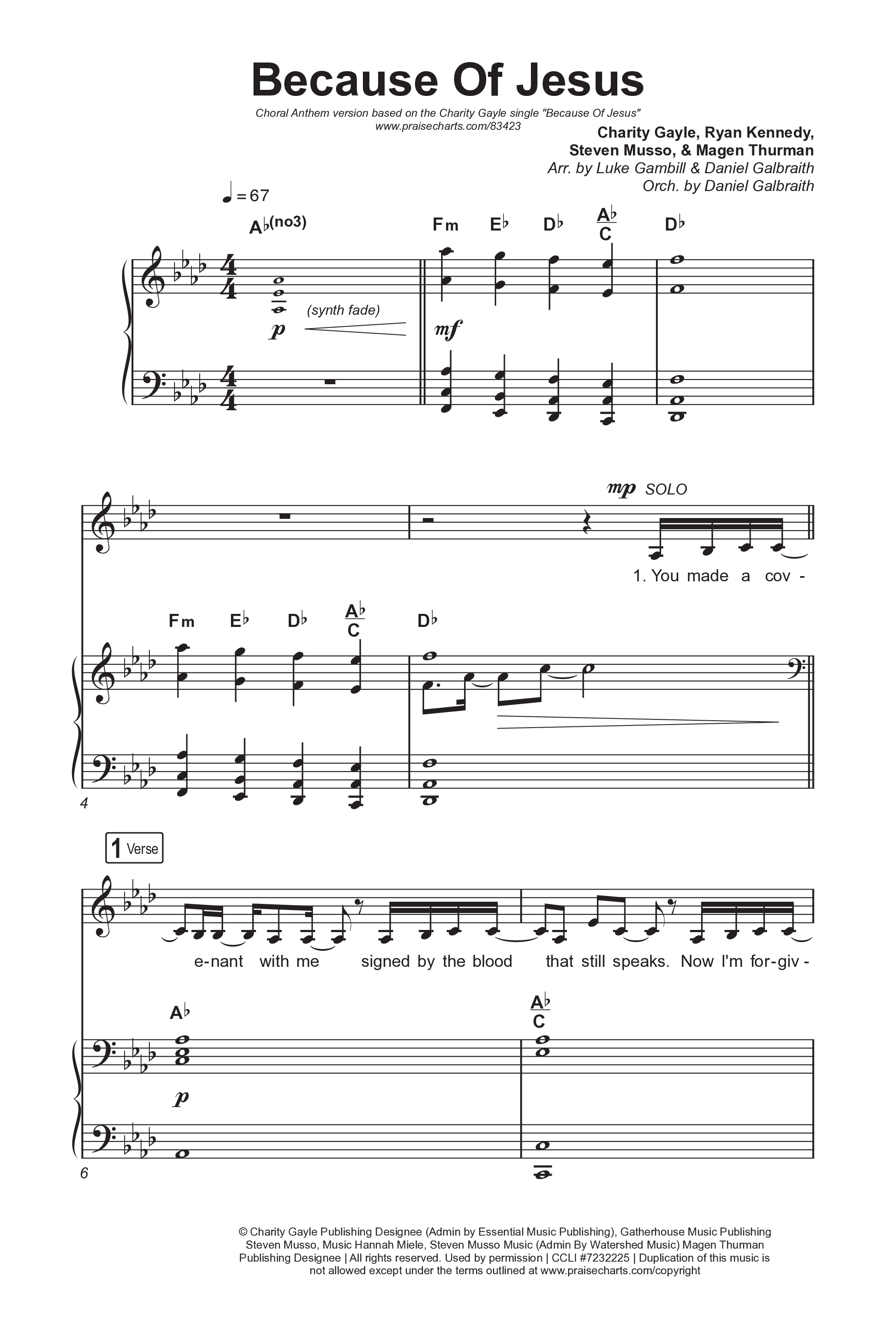 Because Of Jesus (Choral Anthem SATB) Octavo (SATB & Pno) (Charity Gayle / Arr. Luke Gambill)