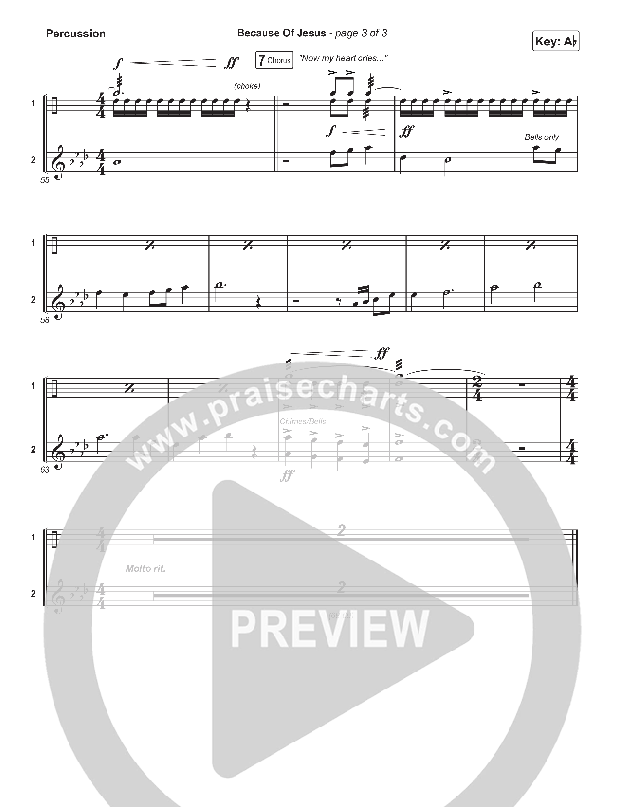 Because Of Jesus (Choral Anthem SATB) Percussion (Charity Gayle / Arr. Luke Gambill)