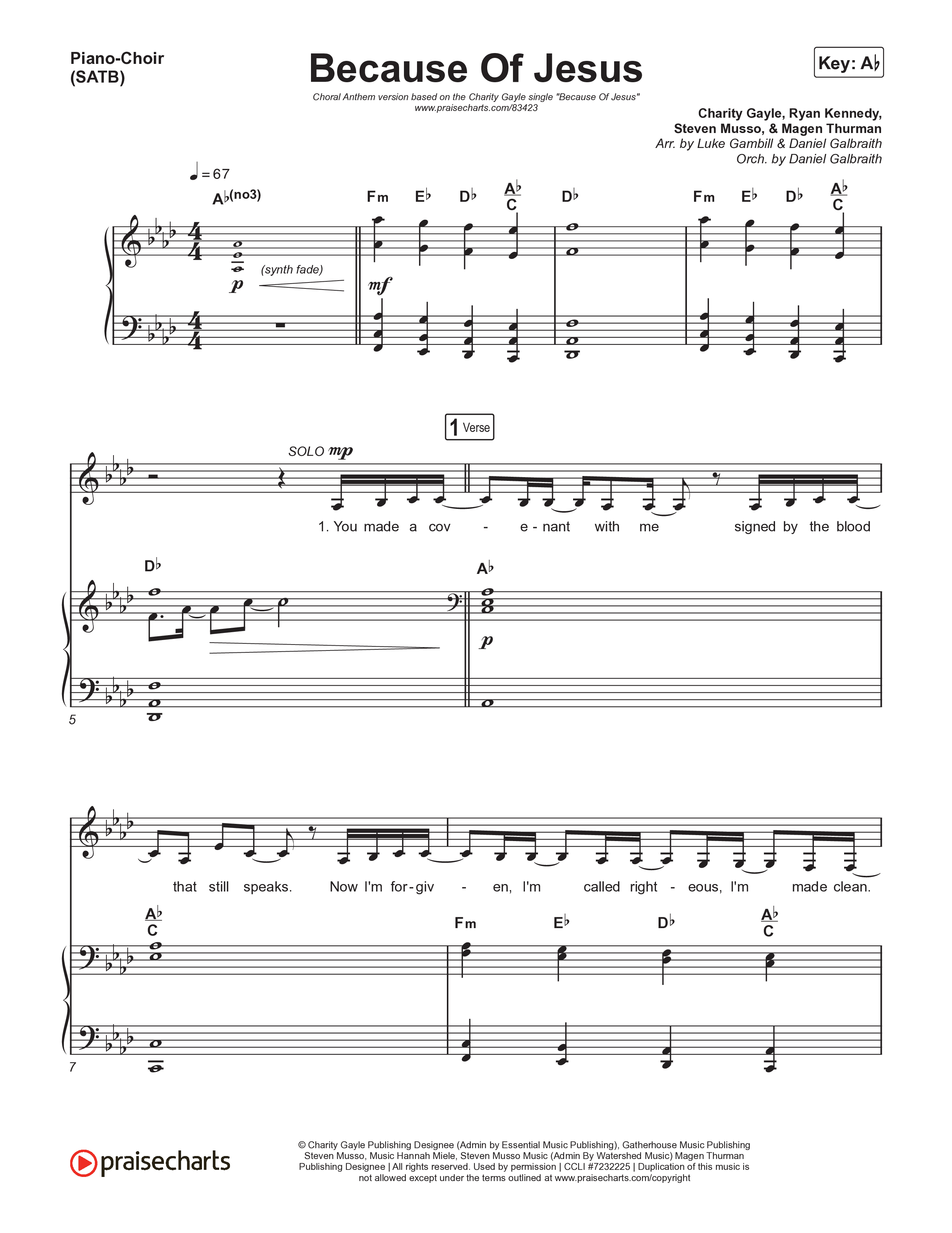 Because Of Jesus (Choral Anthem SATB) Piano/Vocal (SATB) (Charity Gayle / Arr. Luke Gambill)
