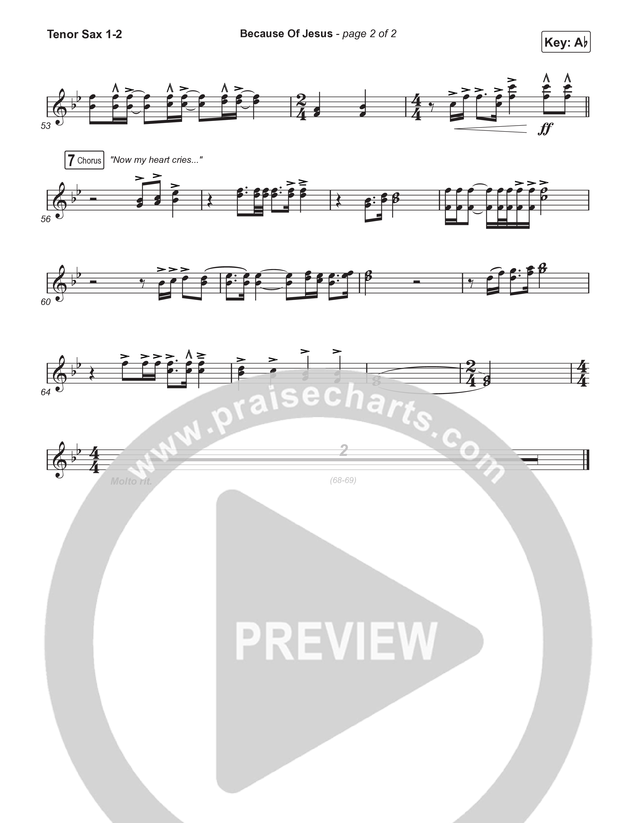Because Of Jesus (Choral Anthem SATB) Tenor Sax 1,2 (Charity Gayle / Arr. Luke Gambill)