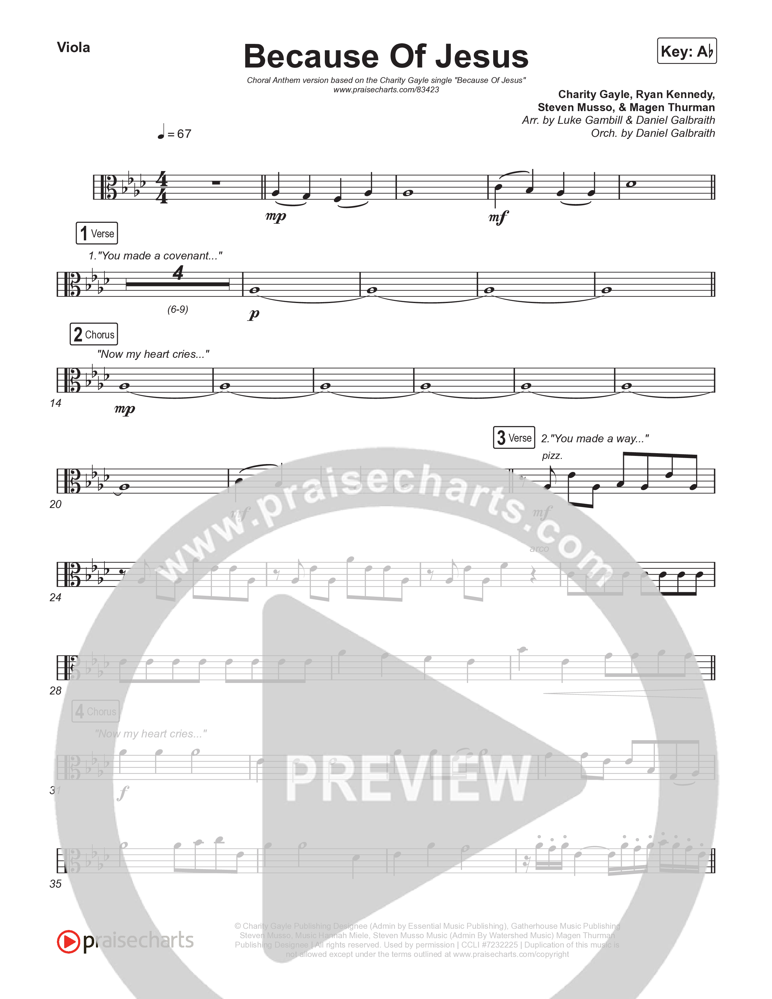 Because Of Jesus (Choral Anthem SATB) String Pack (Charity Gayle / Arr. Luke Gambill)