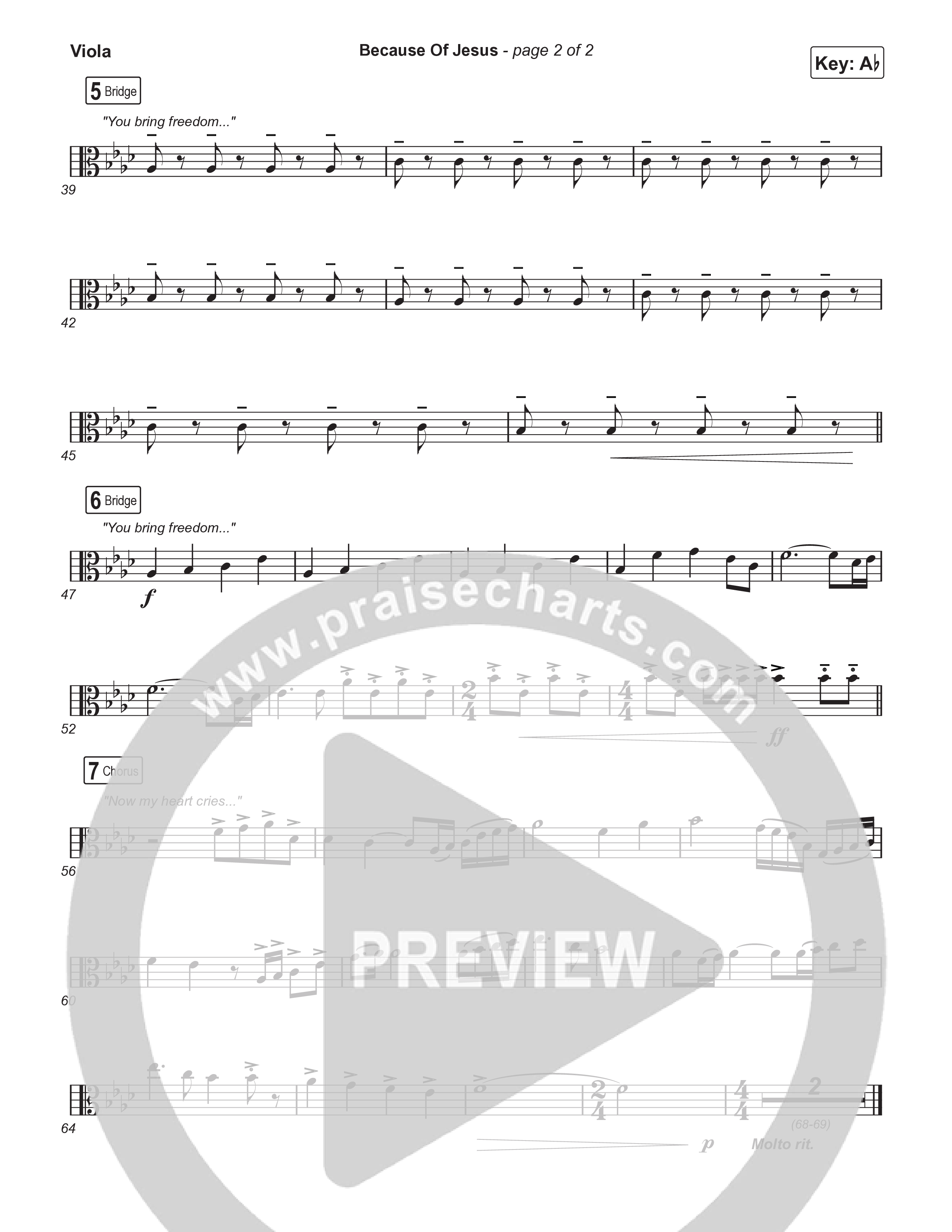 Because Of Jesus (Choral Anthem SATB) Viola (Charity Gayle / Arr. Luke Gambill)