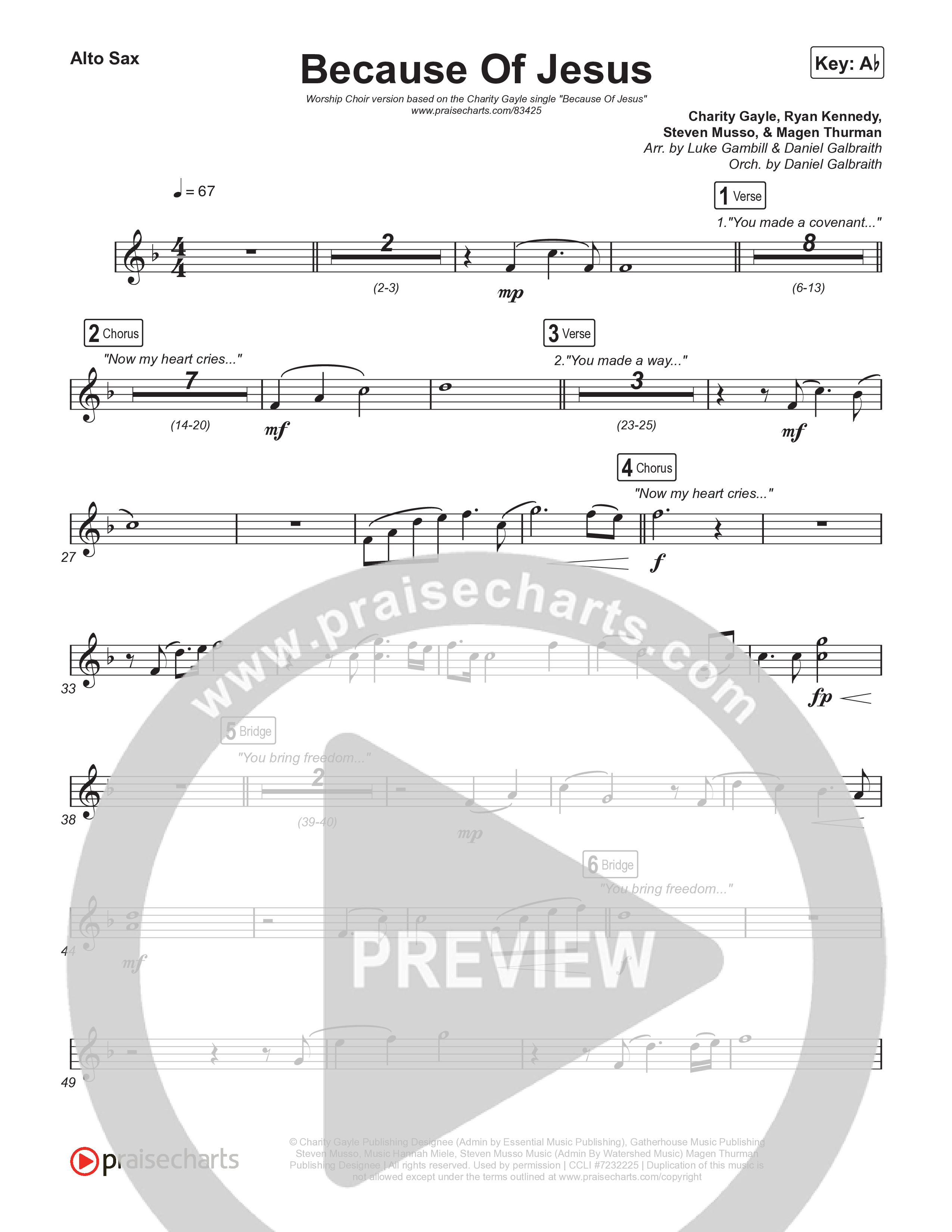 Because Of Jesus (Worship Choir/SAB) Sax Pack (Charity Gayle / Arr. Luke Gambill)