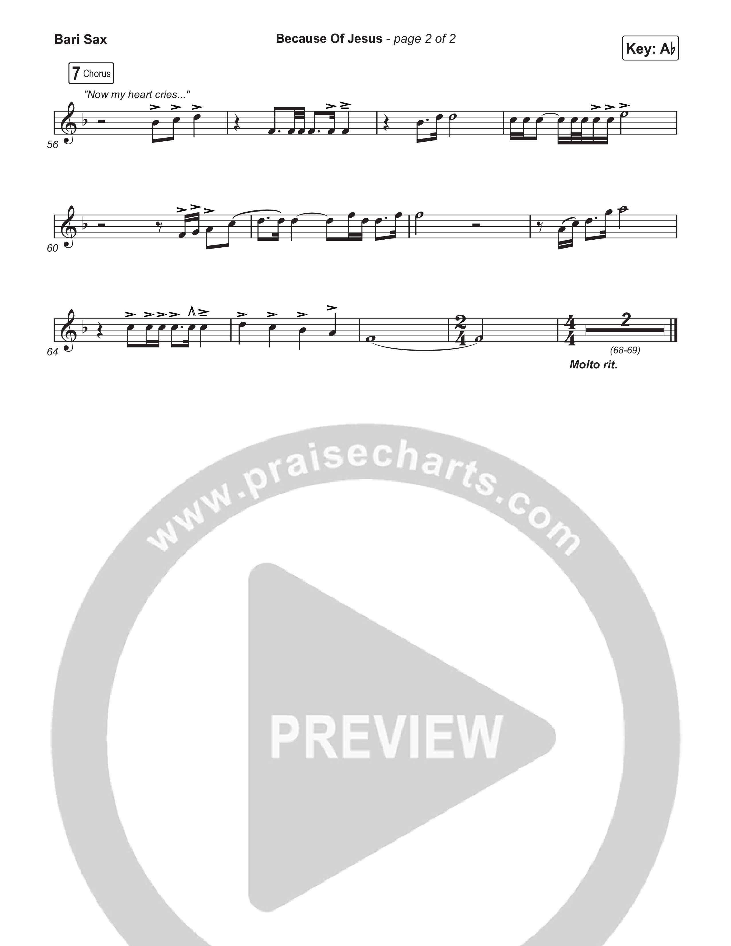 Because Of Jesus (Worship Choir/SAB) Bari Sax (Charity Gayle / Arr. Luke Gambill)