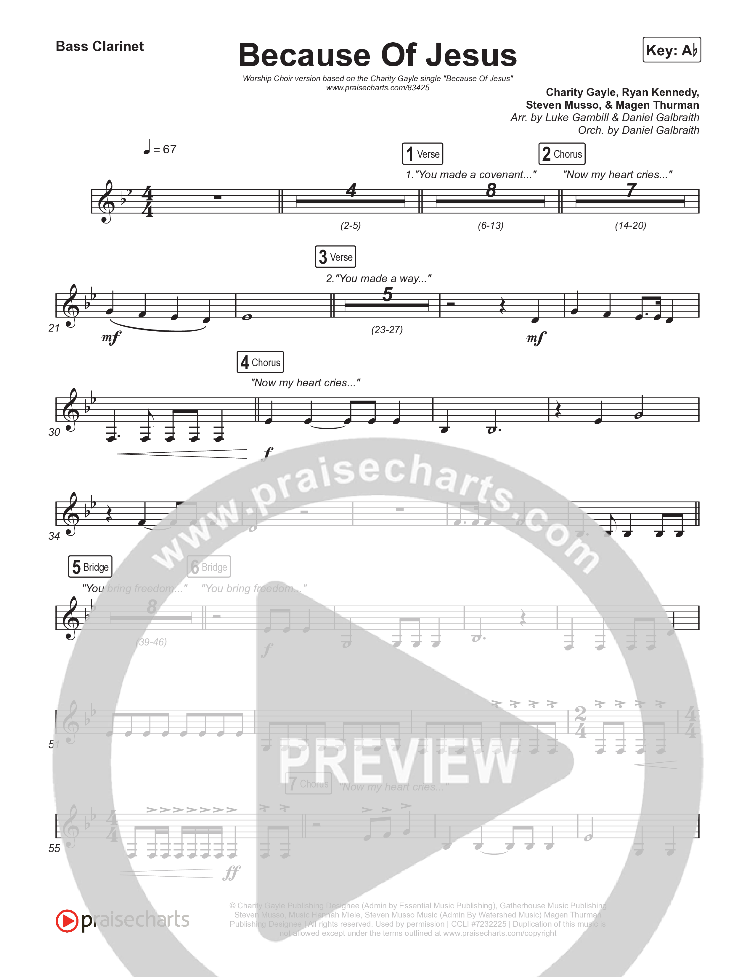 Because Of Jesus (Worship Choir/SAB) Bass Clarinet (Charity Gayle / Arr. Luke Gambill)