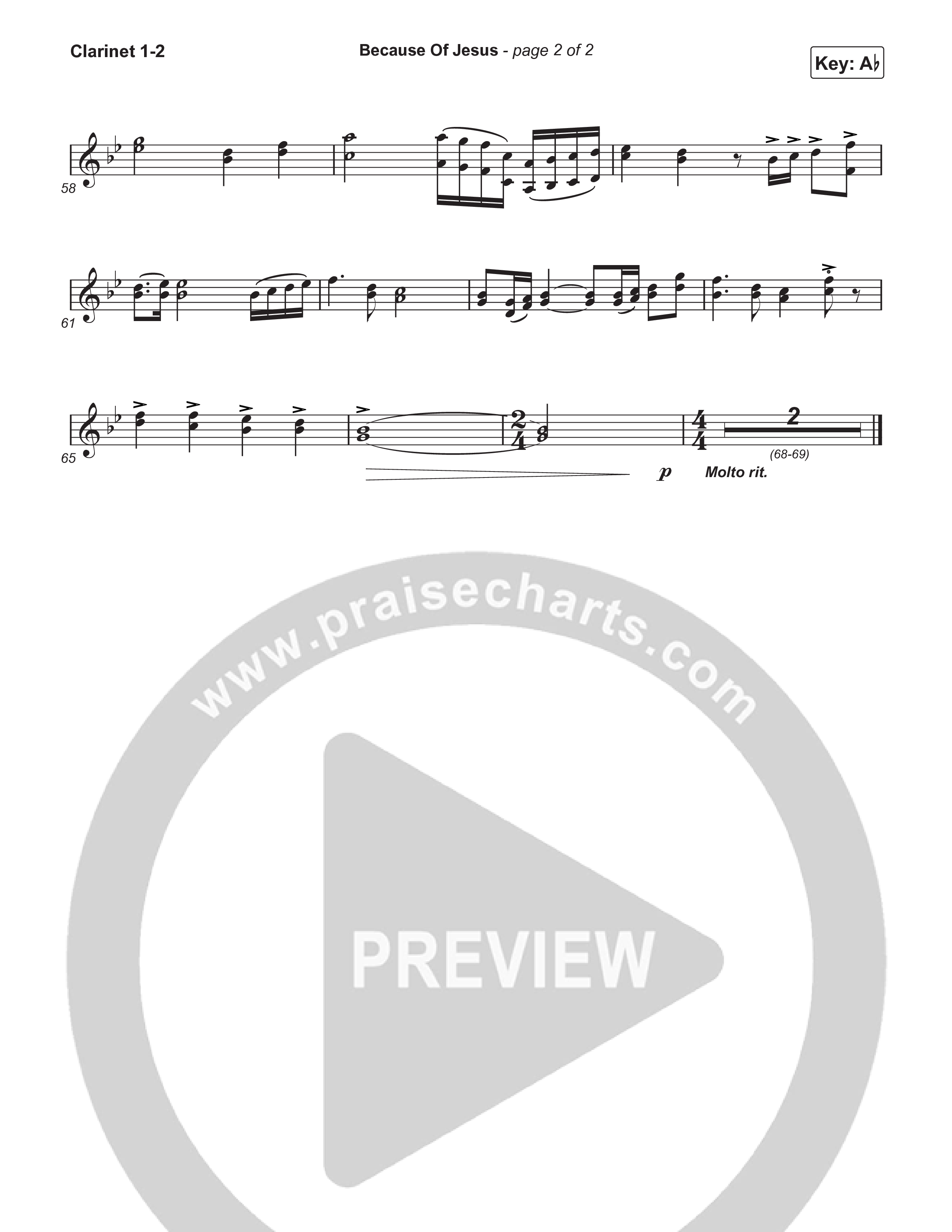 Because Of Jesus (Worship Choir/SAB) Clarinet 1/2 (Charity Gayle / Arr. Luke Gambill)