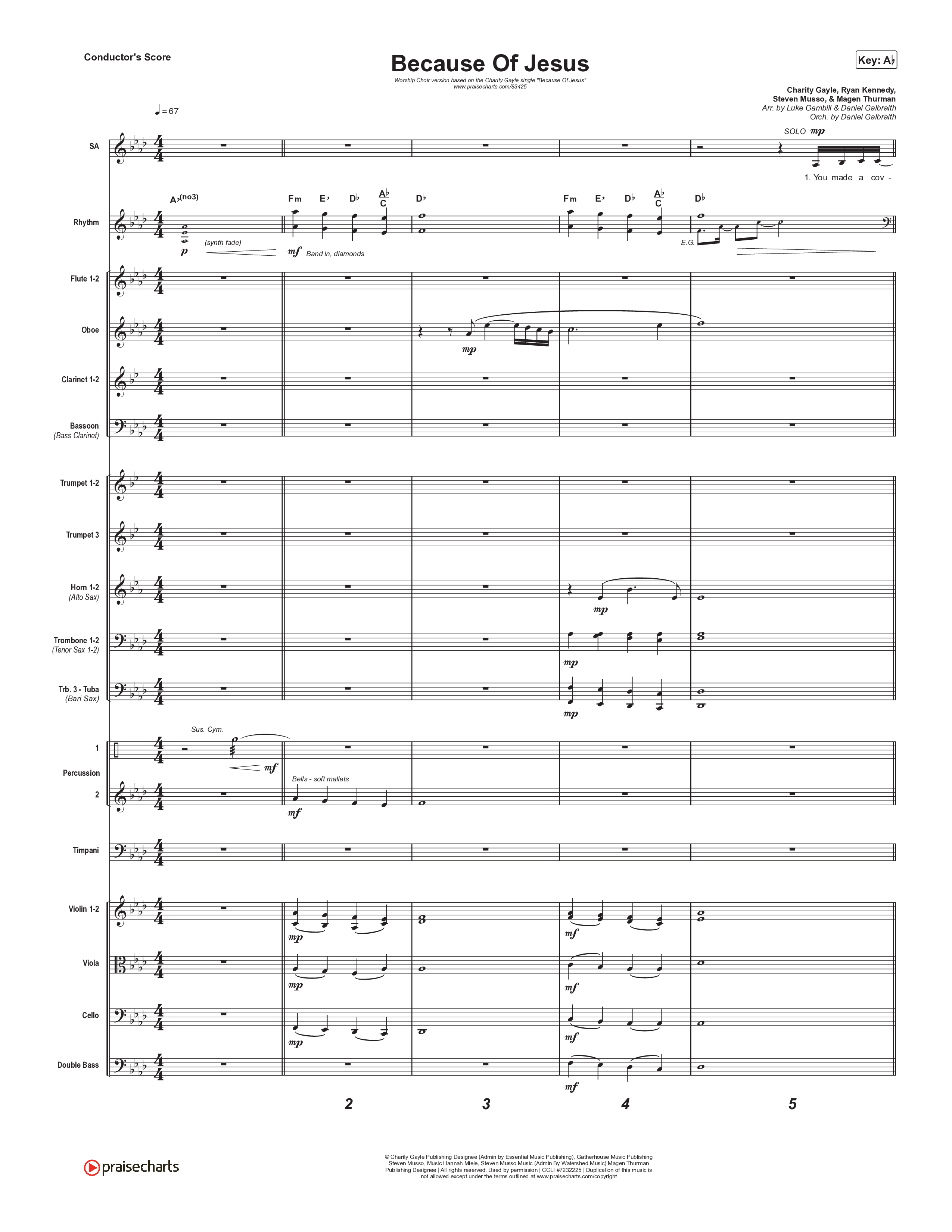 Because Of Jesus (Worship Choir/SAB) Conductor's Score (Charity Gayle / Arr. Luke Gambill)