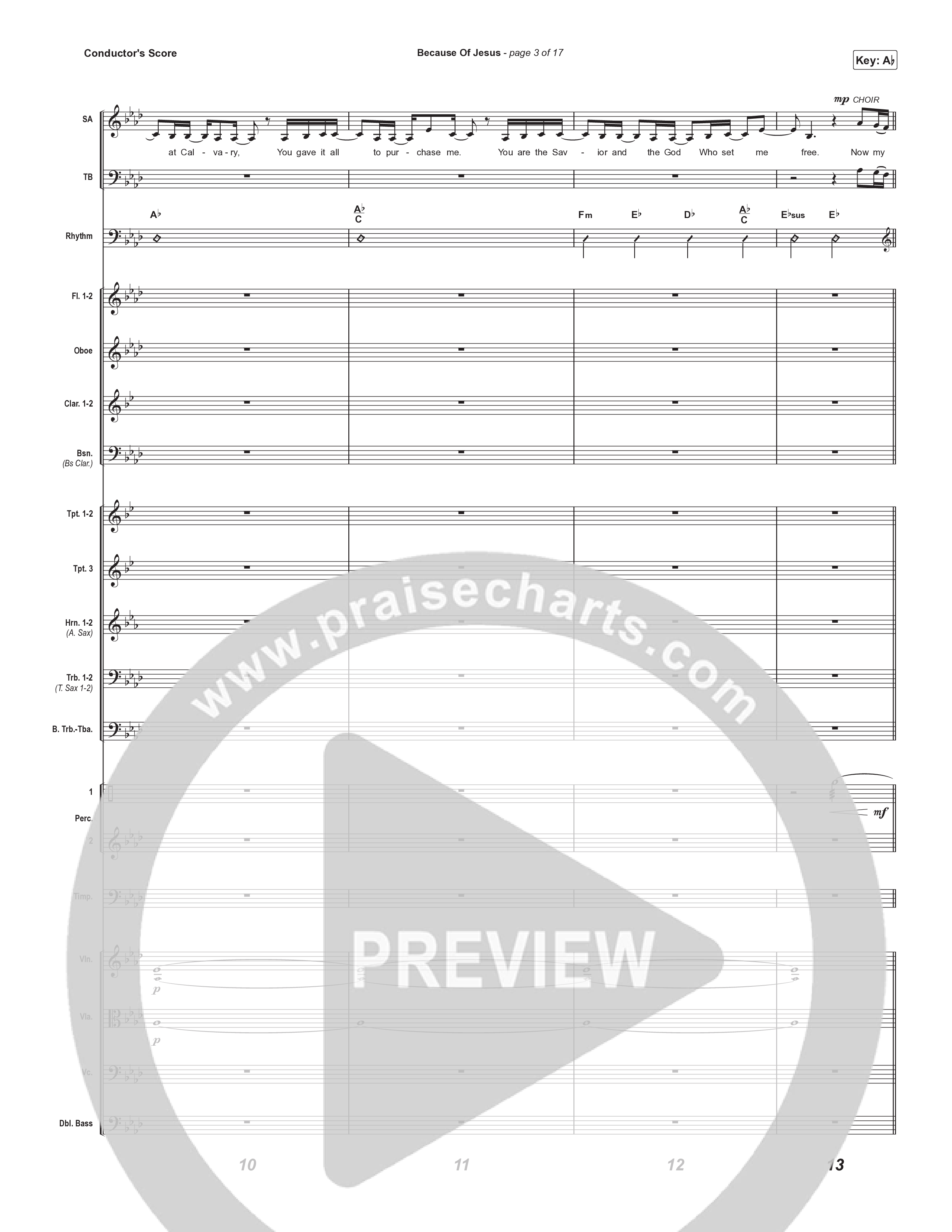 Because Of Jesus (Worship Choir/SAB) Conductor's Score (Charity Gayle / Arr. Luke Gambill)