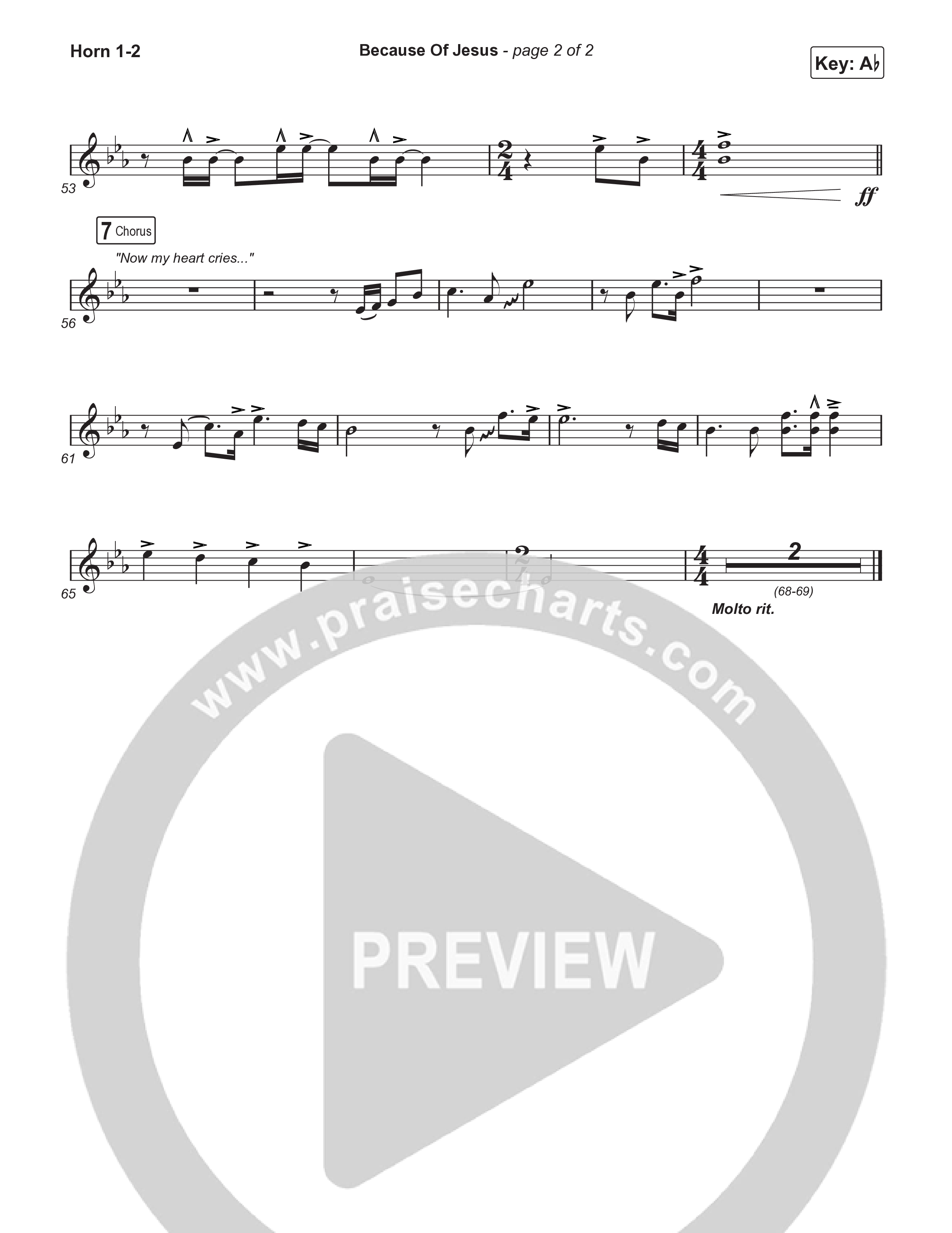 Because Of Jesus (Worship Choir/SAB) French Horn 1/2 (Charity Gayle / Arr. Luke Gambill)