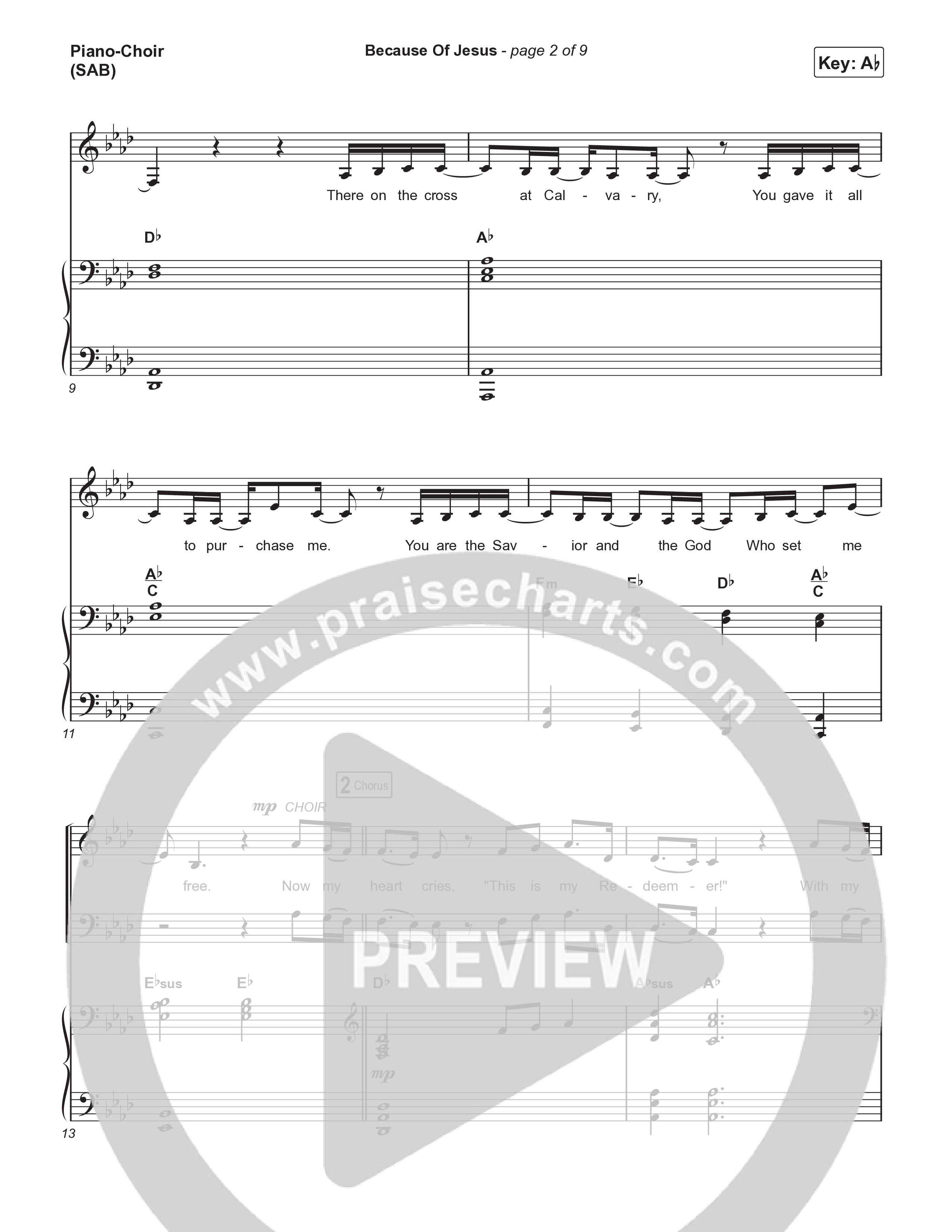 Because Of Jesus (Worship Choir/SAB) Piano/Choir (SAB) (Charity Gayle / Arr. Luke Gambill)