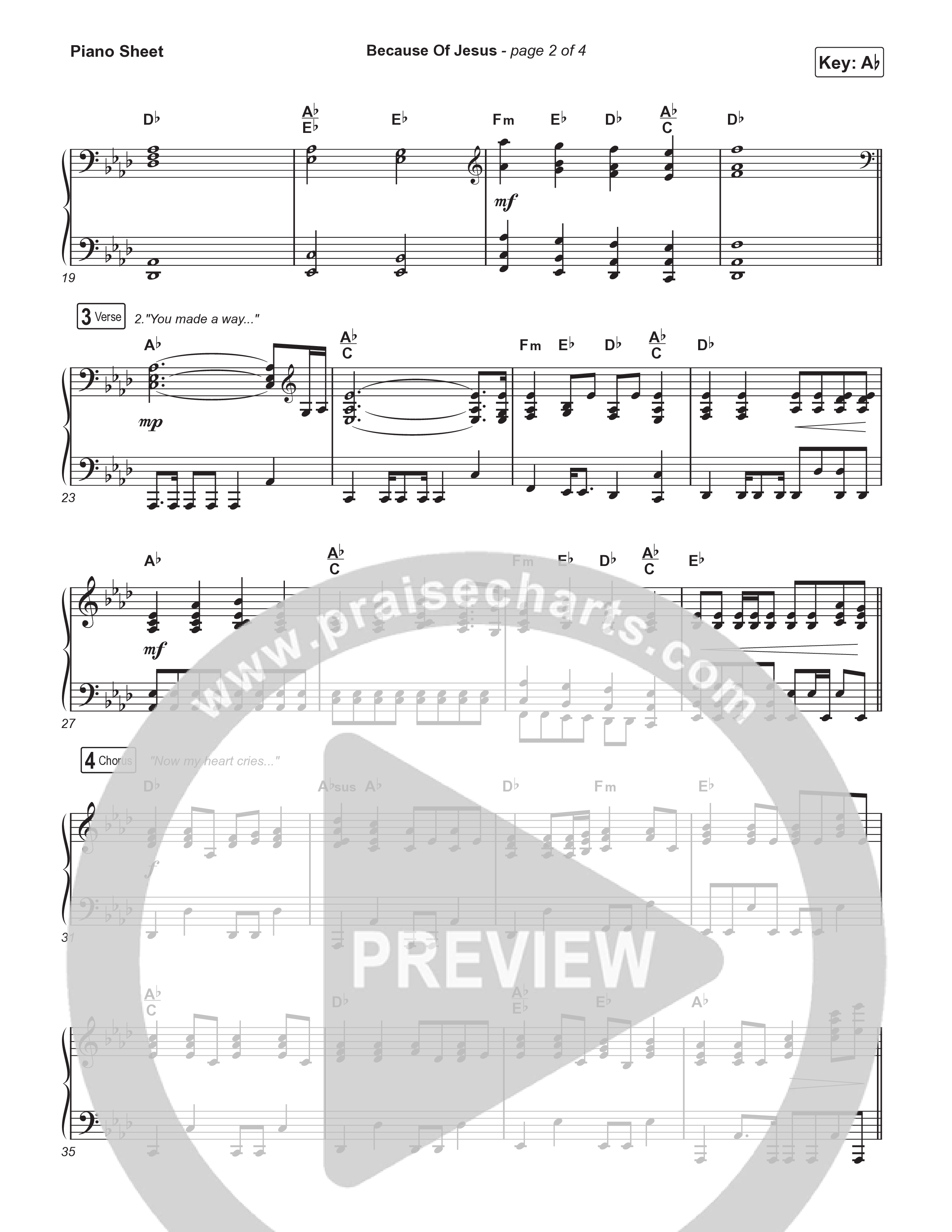 Because Of Jesus (Worship Choir/SAB) Piano Sheet (Charity Gayle / Arr. Luke Gambill)
